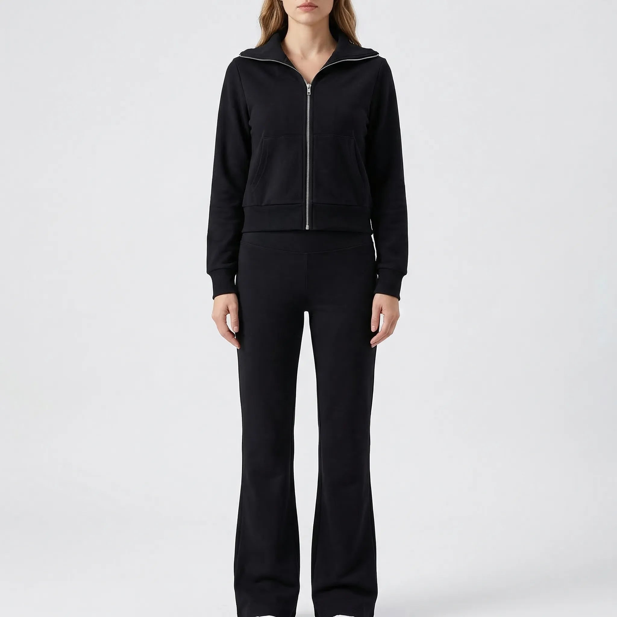 Fleece-Anzug mit Revesjacke und hochgeschnittener Schlaghose