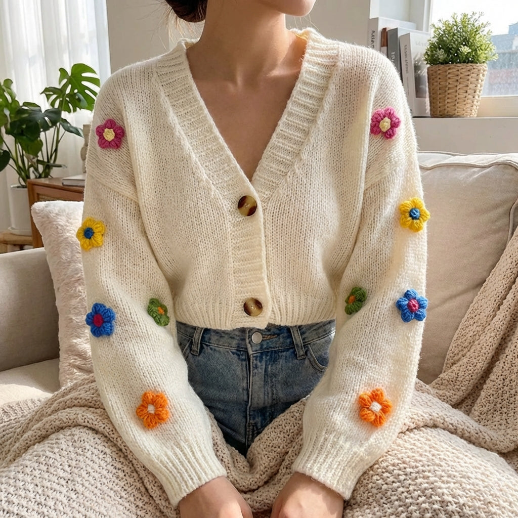 Nordspur | Florelle Cropped V Neck Cardigan
