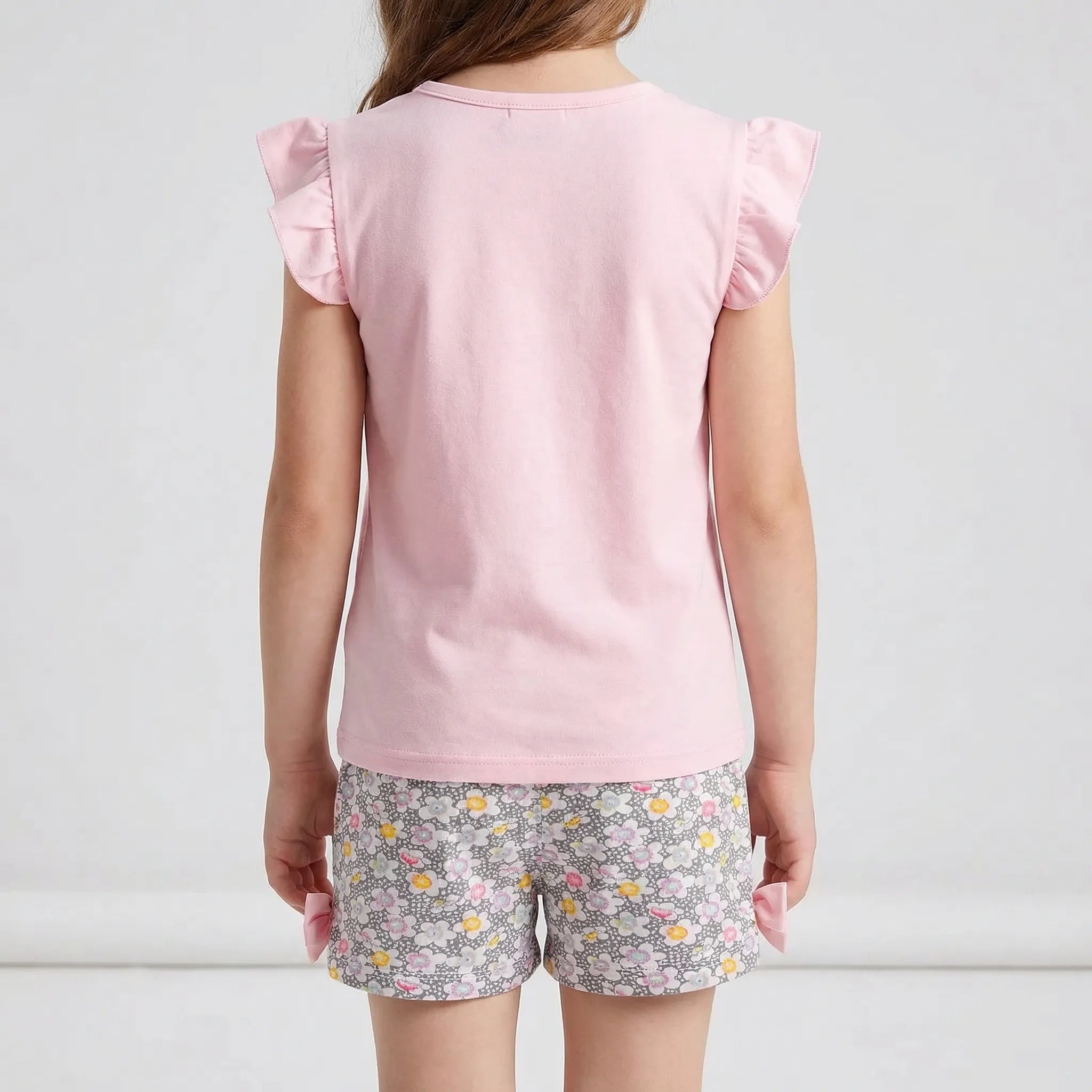 Mädchen Sommer Set mit Rüschen Top und Blumen Shorts
