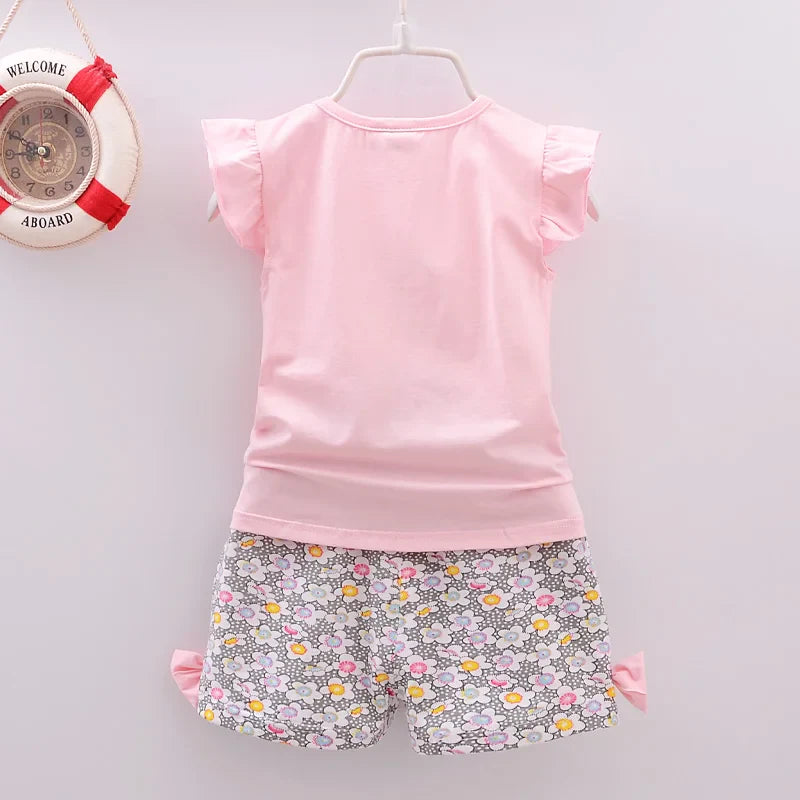 Mädchen Sommer Set mit Rüschen Top und Blumen Shorts