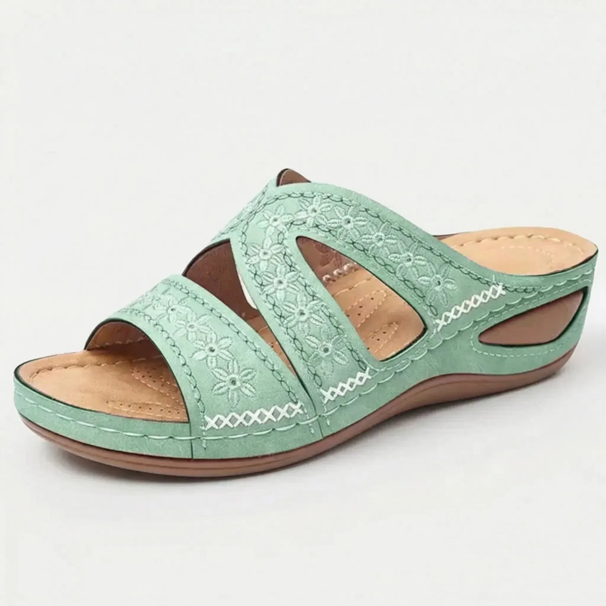 Keilabsatz-Sandale mit offener Zehenpartie, Vintage-Blumenmuster