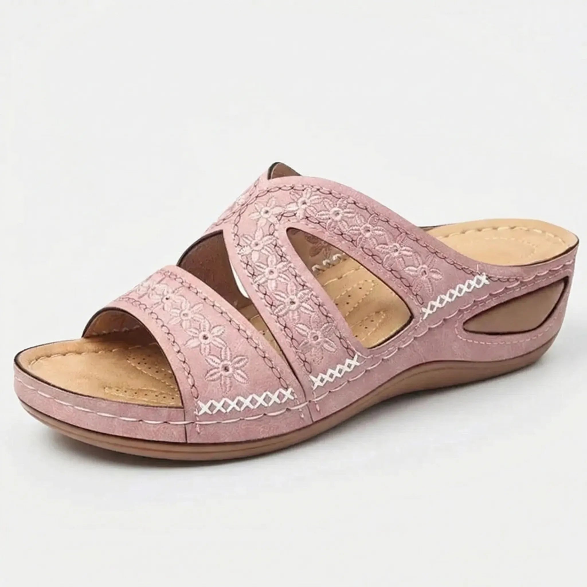 Keilabsatz-Sandale mit offener Zehenpartie, Vintage-Blumenmuster