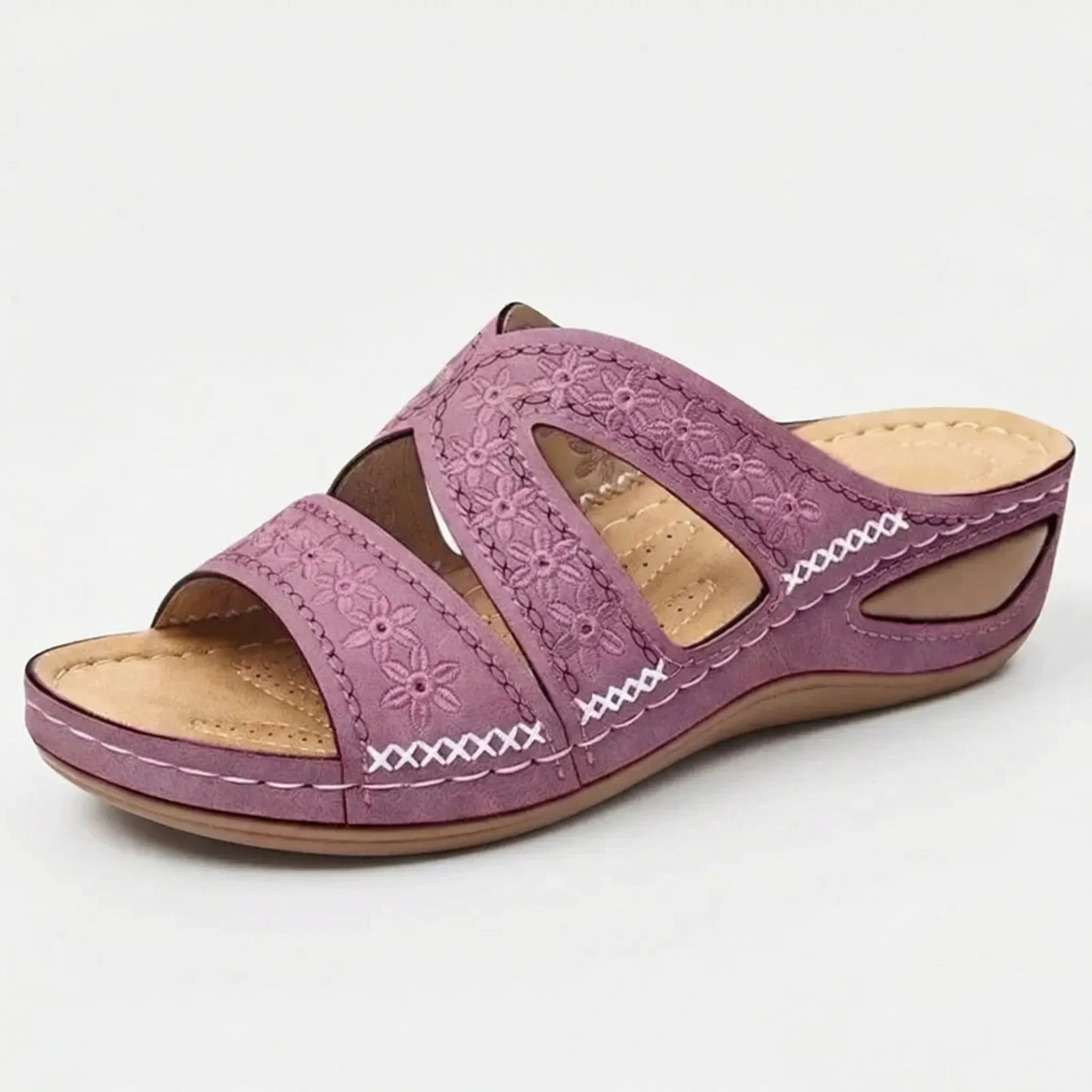 Keilabsatz-Sandale mit offener Zehenpartie, Vintage-Blumenmuster