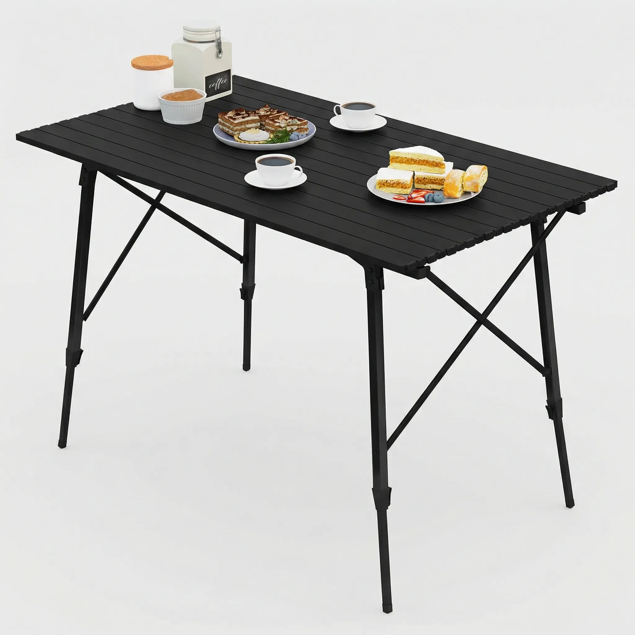 Klapp-Campingtisch verstellbar mit Lamellenfläche und Tragetasche