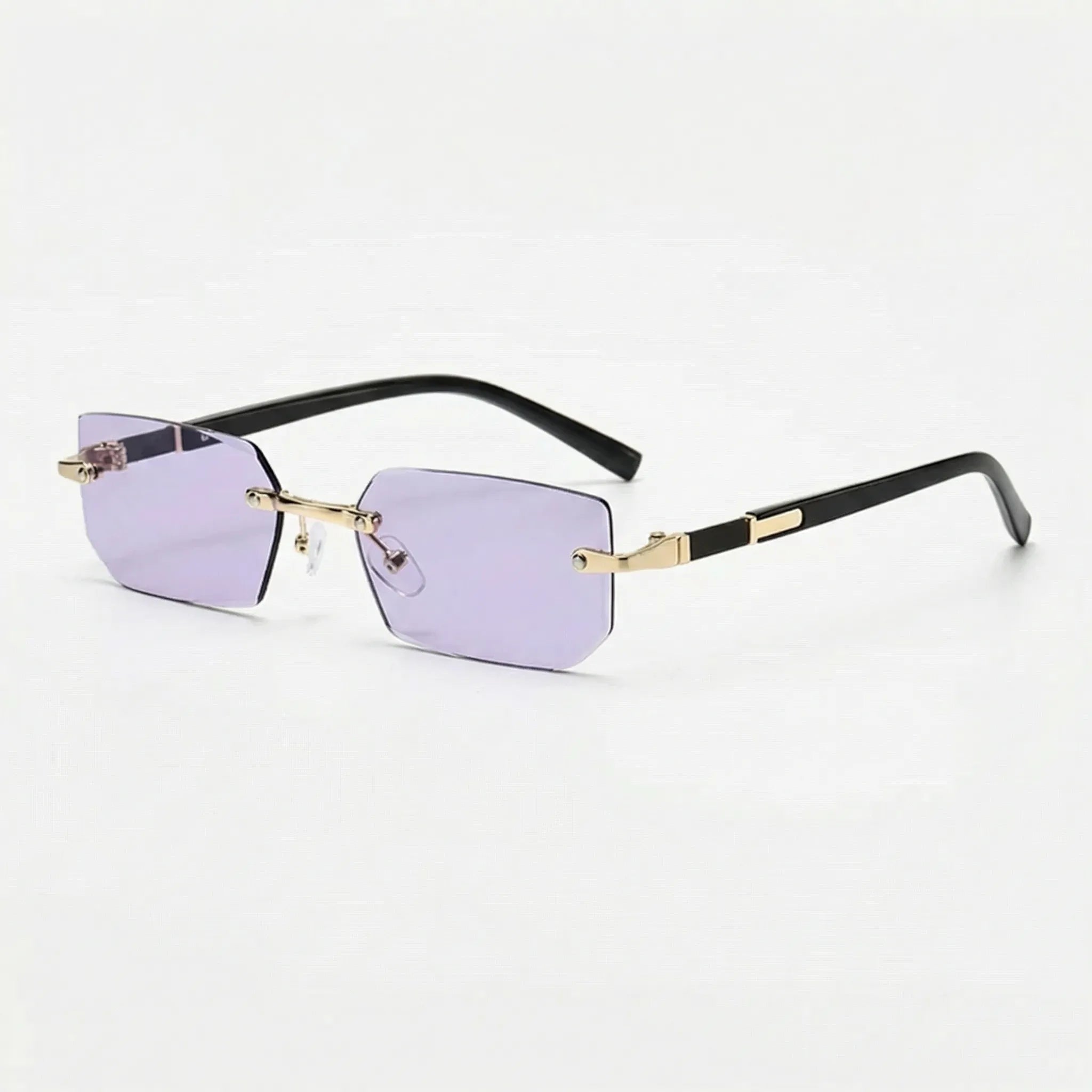 Rahmenlose Rechteck-Sonnenbrille mit geschliffenen Gläsern Y2K-Stil