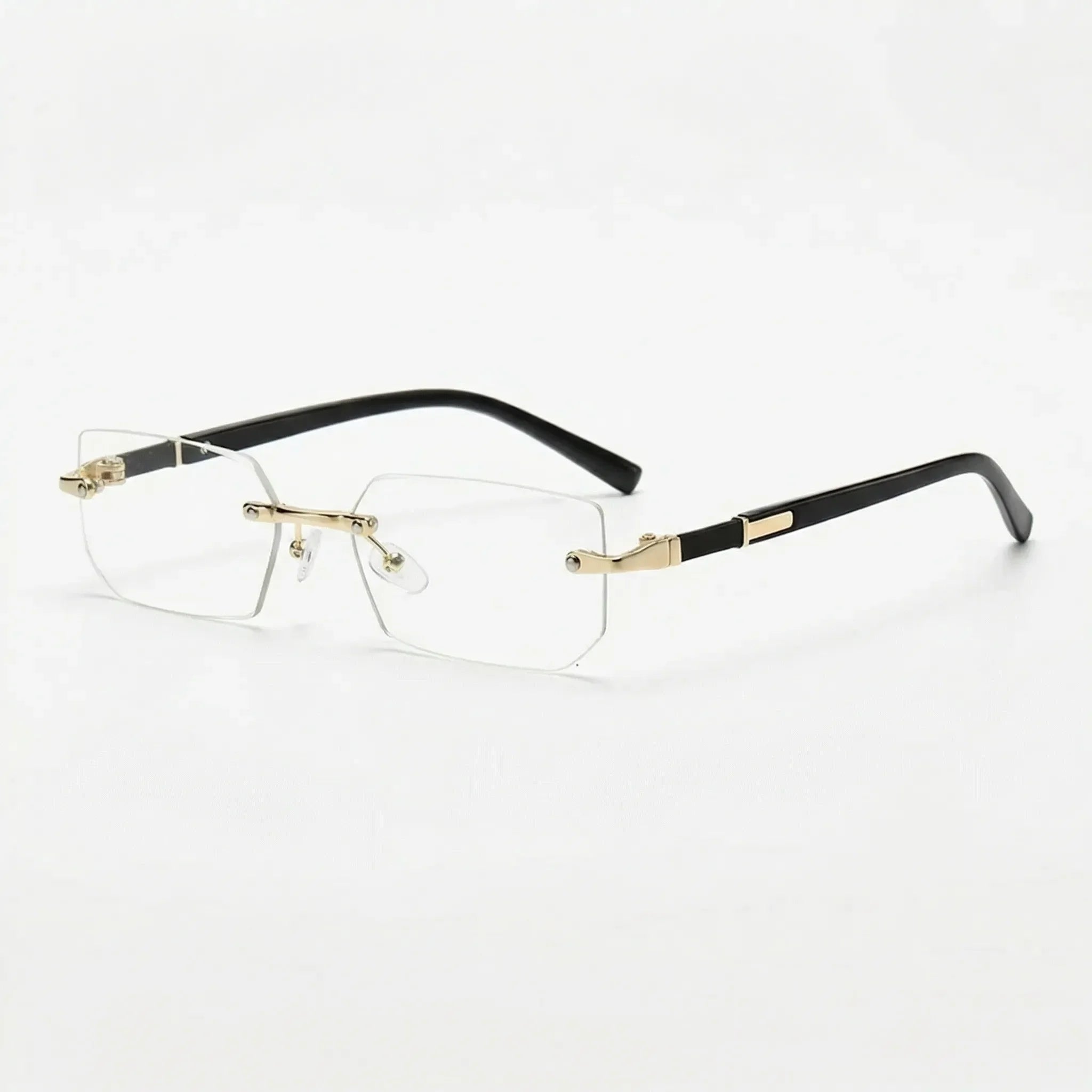 Rahmenlose Rechteck-Sonnenbrille mit geschliffenen Gläsern Y2K-Stil