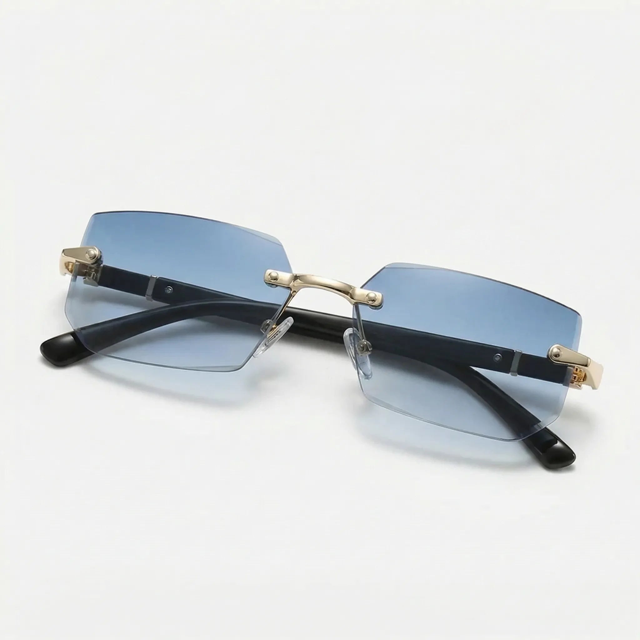 Rahmenlose Rechteck-Sonnenbrille mit geschliffenen Gläsern Y2K-Stil