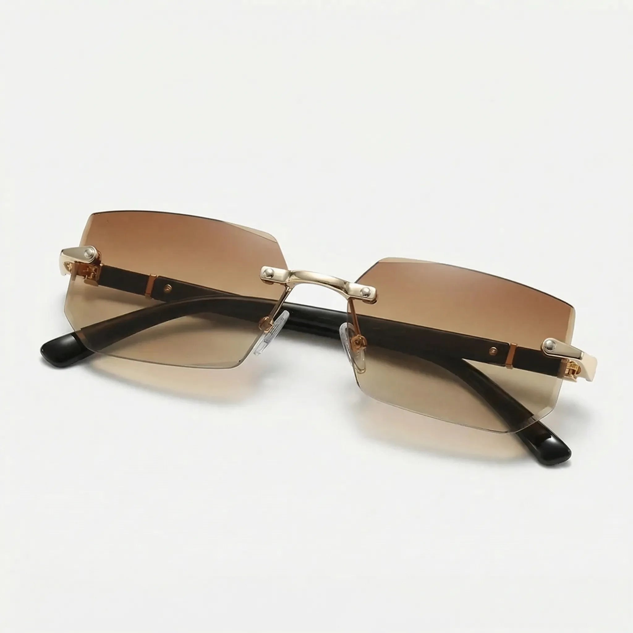 Rahmenlose Rechteck-Sonnenbrille mit geschliffenen Gläsern Y2K-Stil