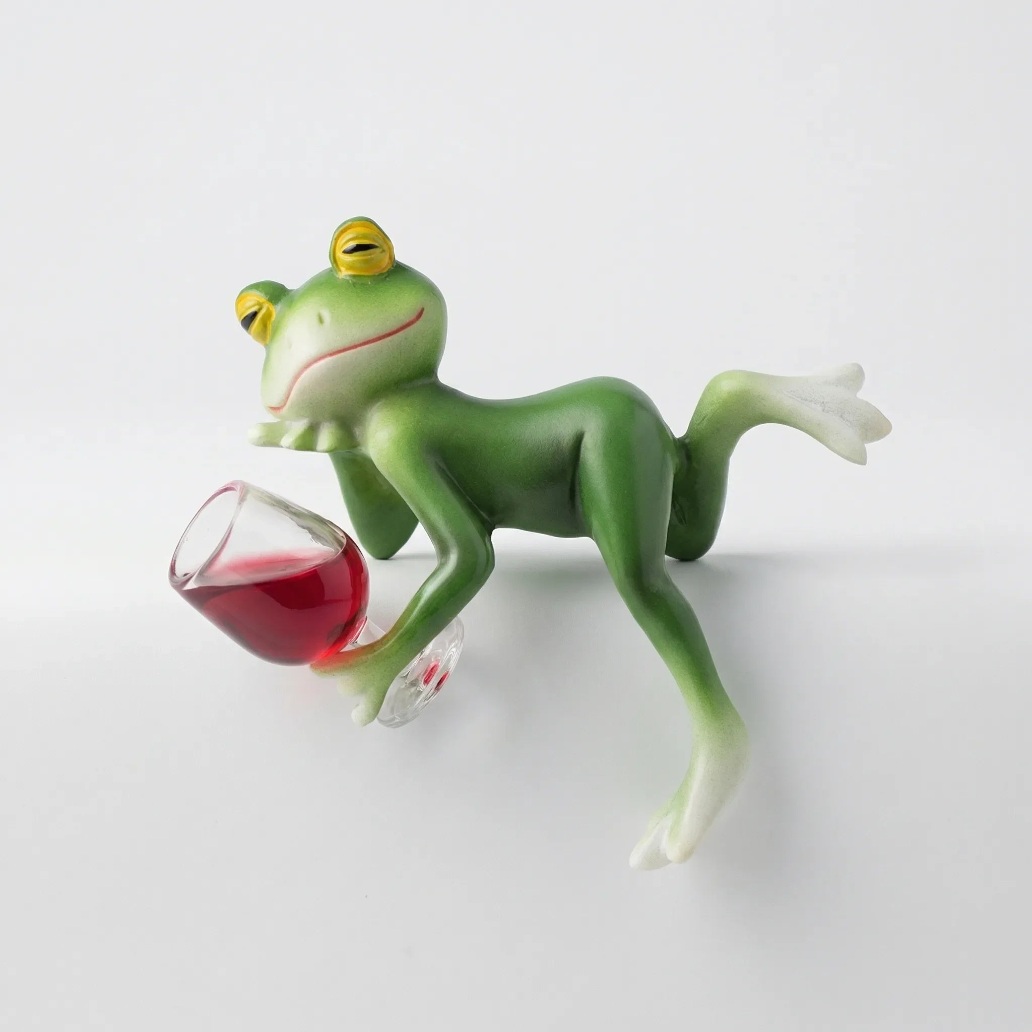 Frosch-Figur mit Weinglas zum Aufhängen über Topfrändern