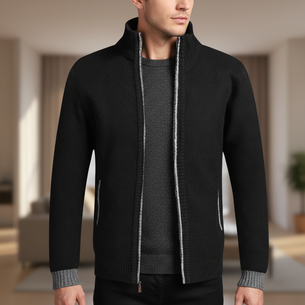 Herren Zip Cardigan gefüttert schlanke Passform mit Taschen