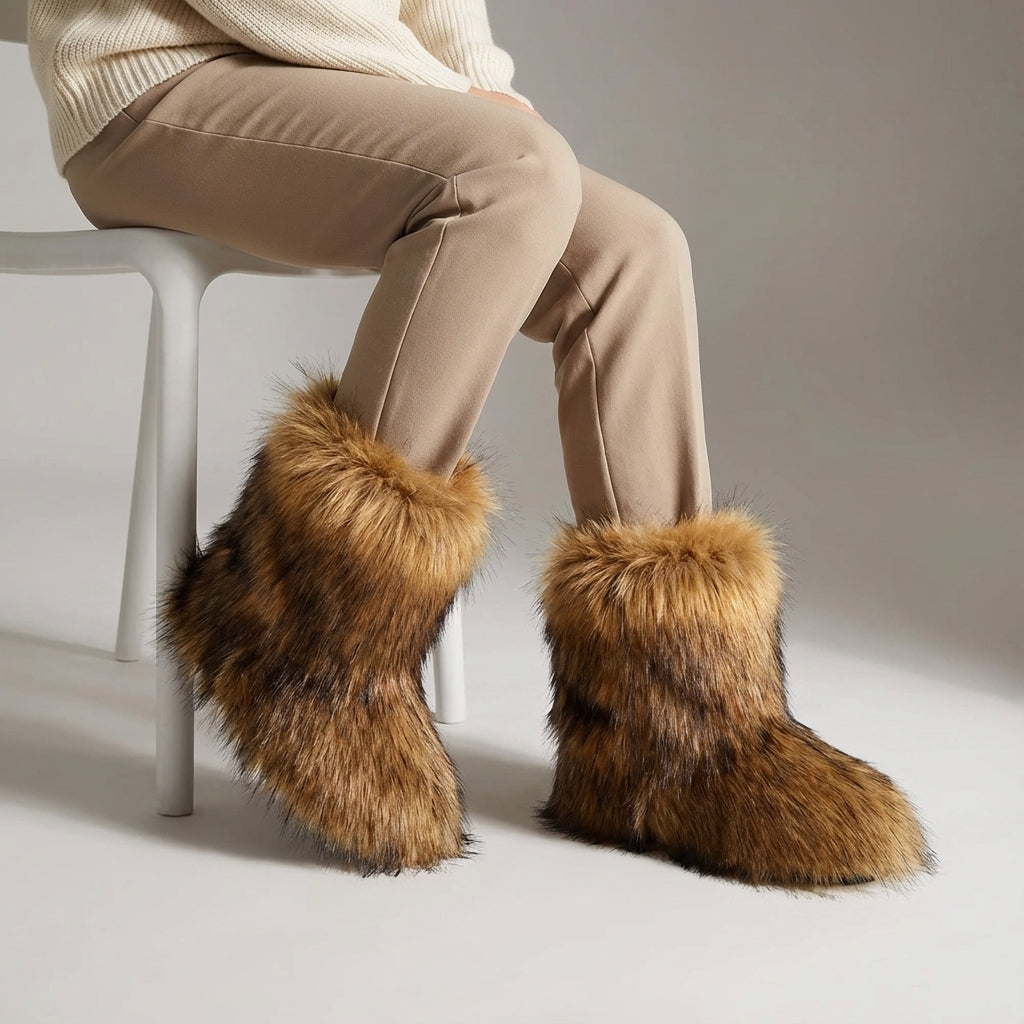 Winterstiefel Damen wadenhoch Kunstfuchsfell rutschfeste Sohle warm