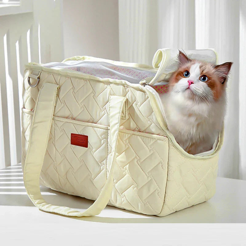 Gesteppte Katzentransporttasche mit atmungsaktivem Mesh und Schultergurt