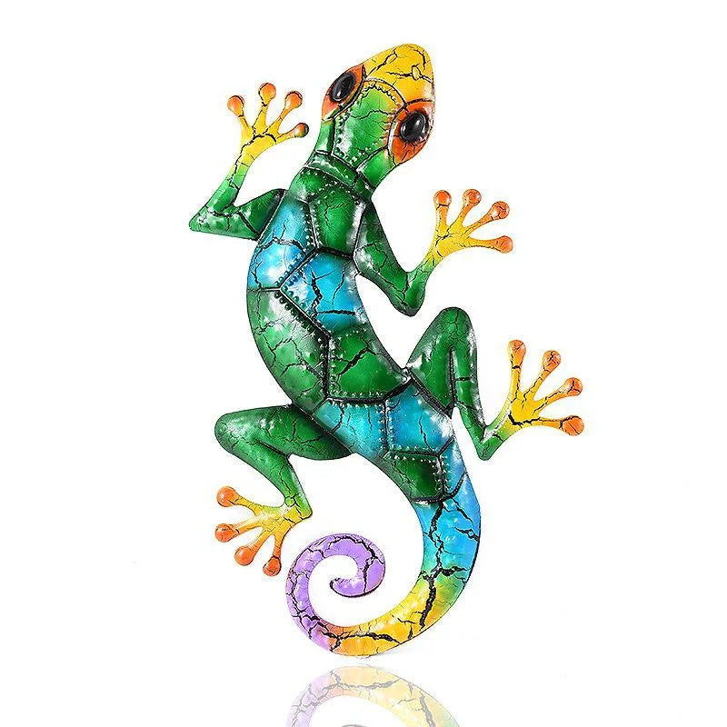 Bunte Gecko-Wandskulptur mit Crackle-Effekt-Lackierung für Garten und Innenbereich