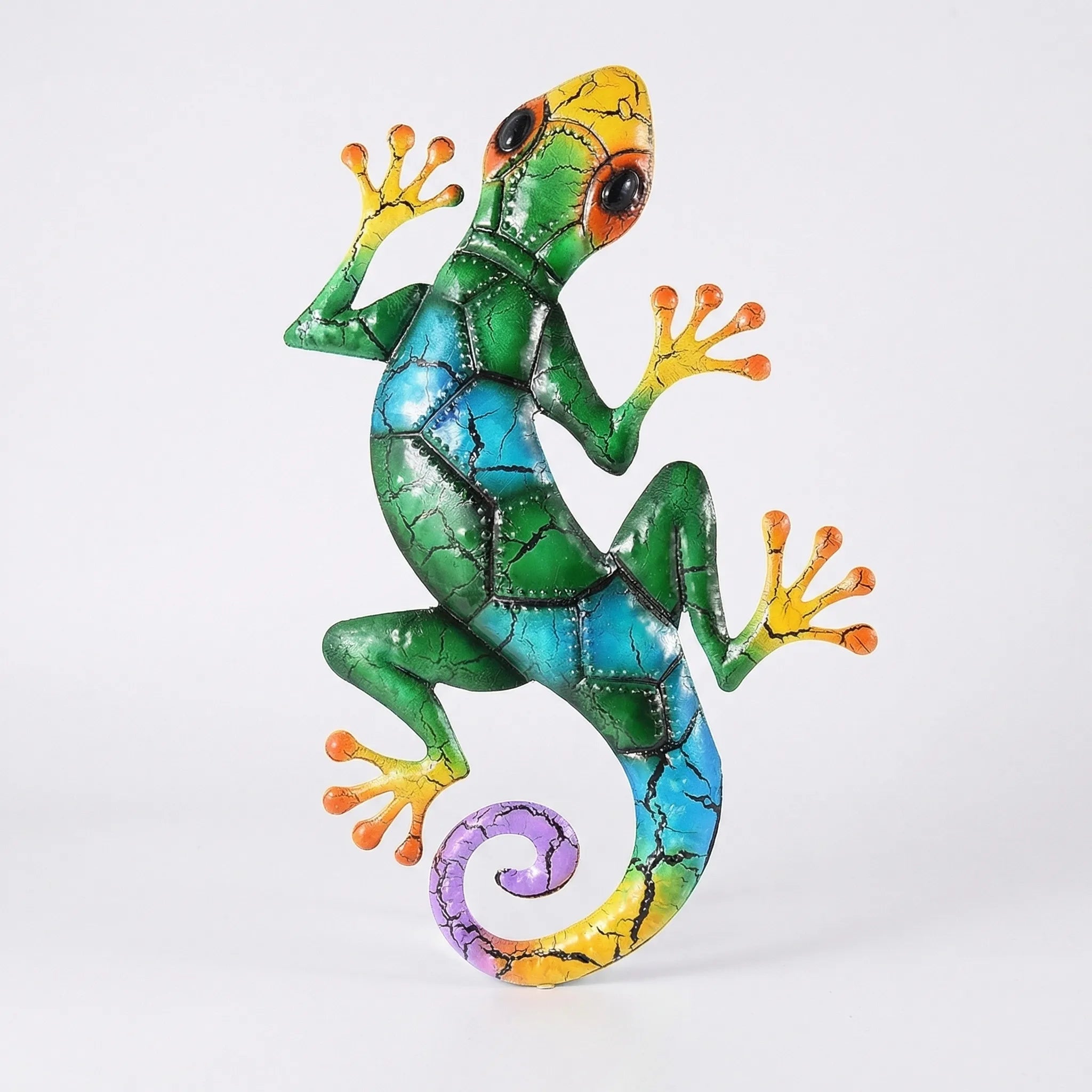 Bunte Gecko-Wandskulptur mit Crackle-Effekt-Lackierung für Garten und Innenbereich