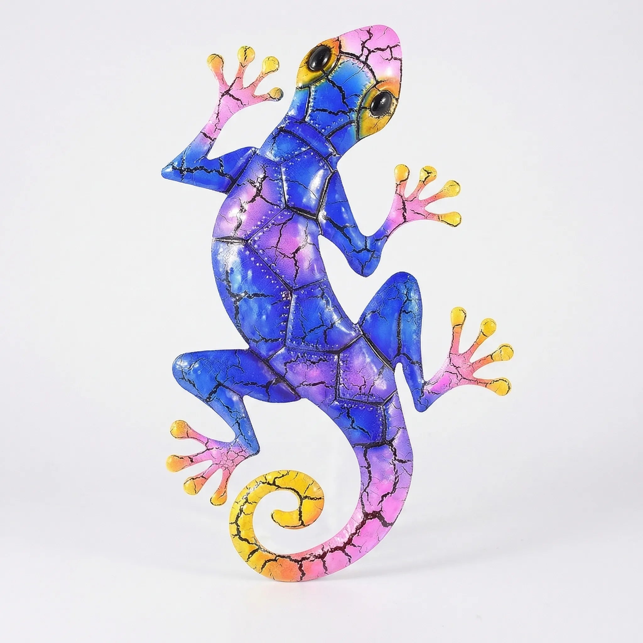 Bunte Gecko-Wandskulptur mit Crackle-Effekt-Lackierung für Garten und Innenbereich