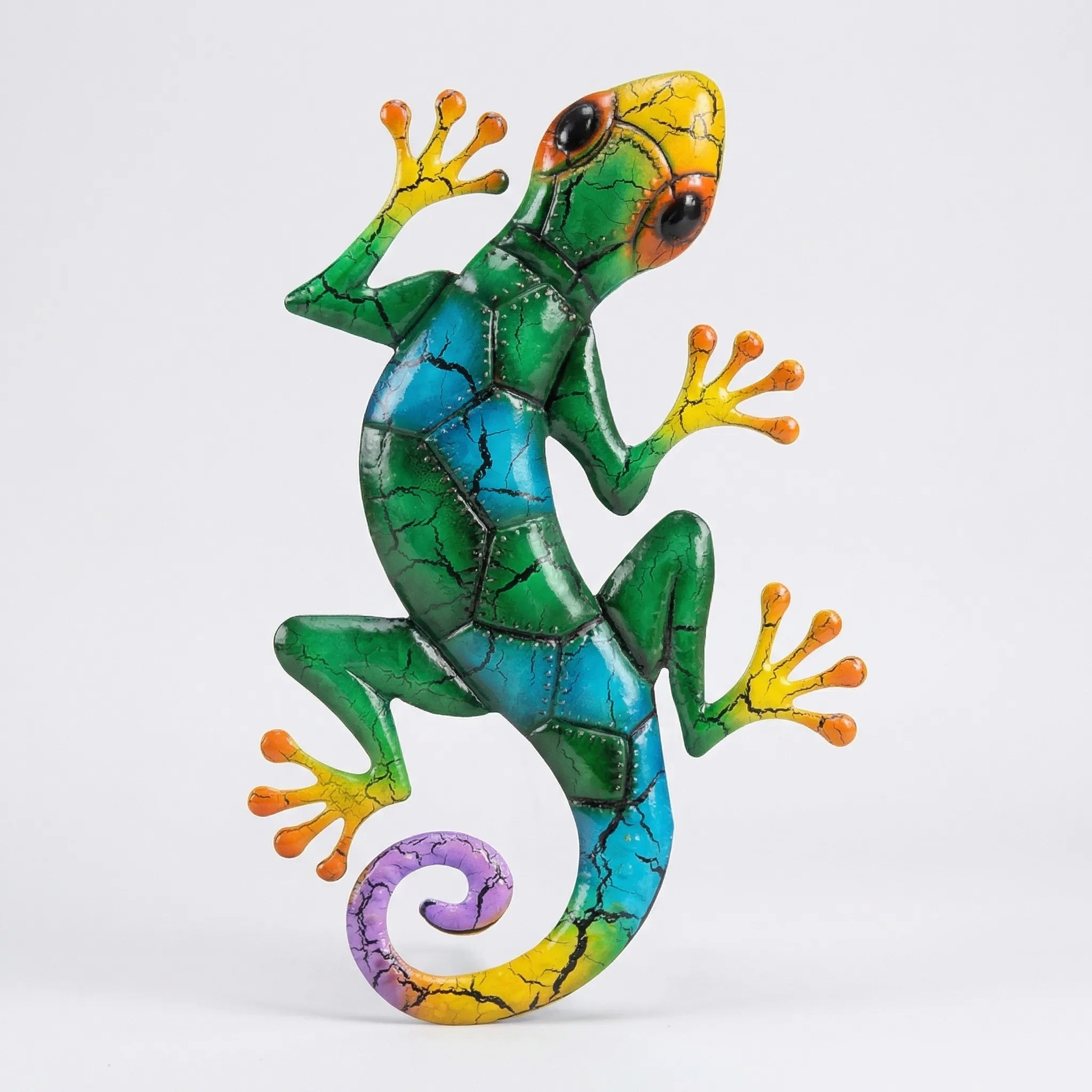 Bunte Gecko-Wandskulptur mit Crackle-Effekt-Lackierung für Garten und Innenbereich