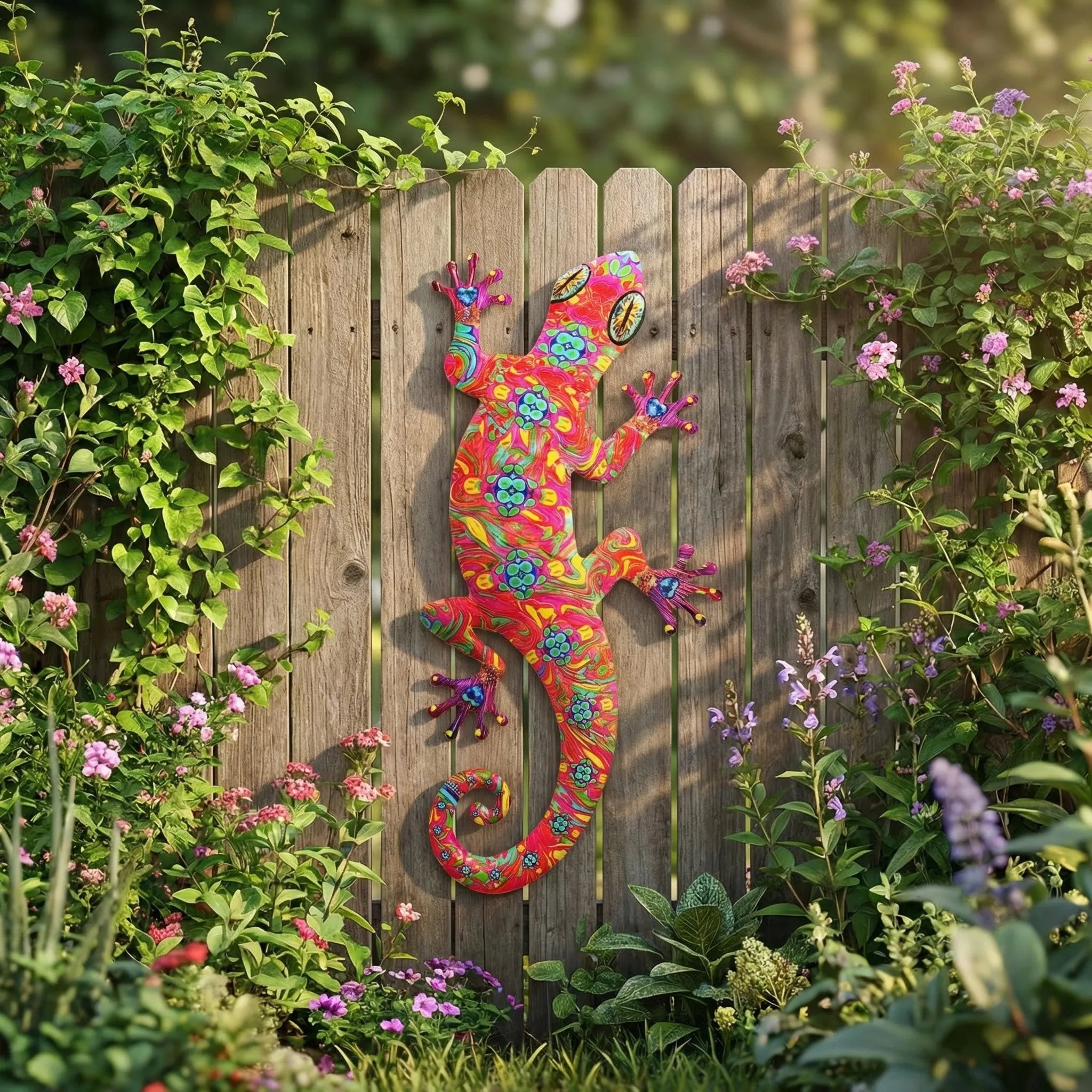 Gecko-Wandskulpturen mit lebendiger Bemalung und Wirbelmuster