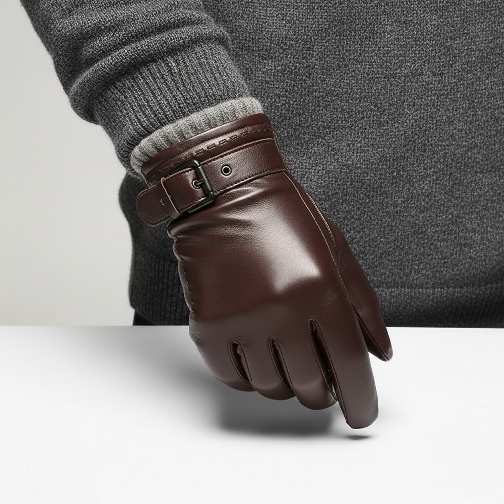 Winterhandschuhe Herren veganes Leder Samtstoff-Fütterung rutschfest