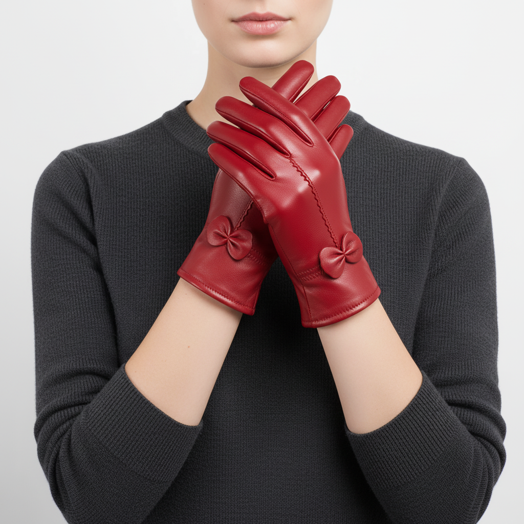 Winterhandschuhe Damen Schafsleder winddicht elegant mit Schleife