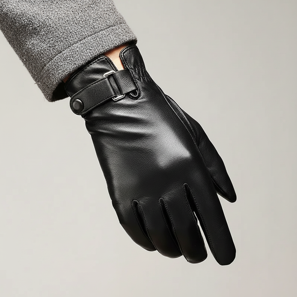 Winterhandschuhe Herren veganes Leder Samtstoff-Fütterung rutschfest