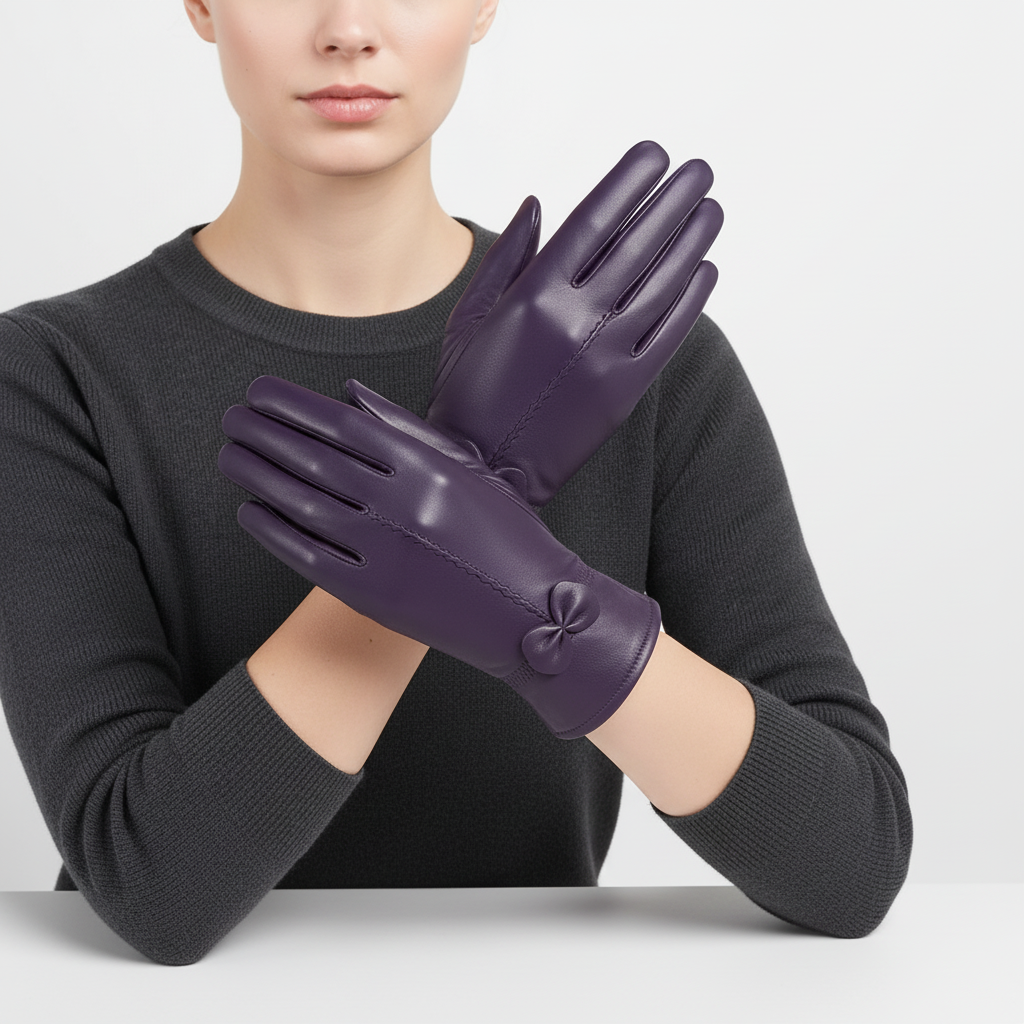 Winterhandschuhe Damen Schafsleder winddicht elegant mit Schleife