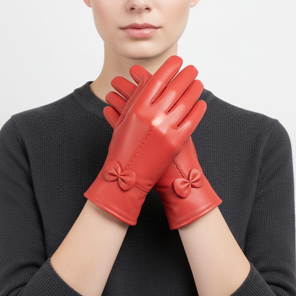 Winterhandschuhe Damen Schafsleder winddicht elegant mit Schleife