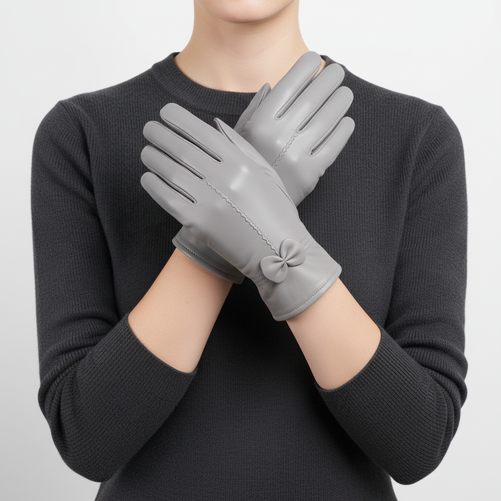 Winterhandschuhe Damen Schafsleder winddicht elegant mit Schleife