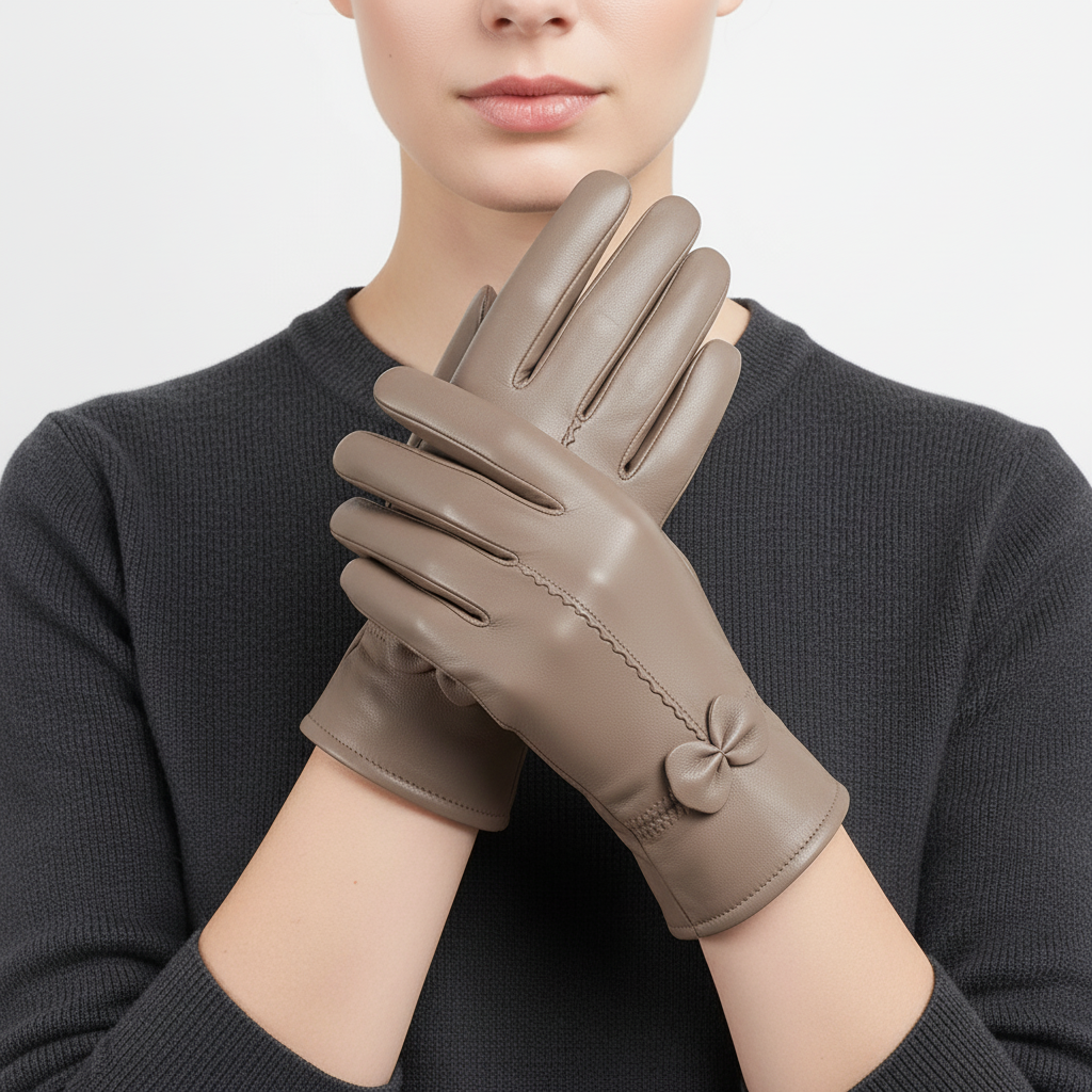 Winterhandschuhe Damen Schafsleder winddicht elegant mit Schleife