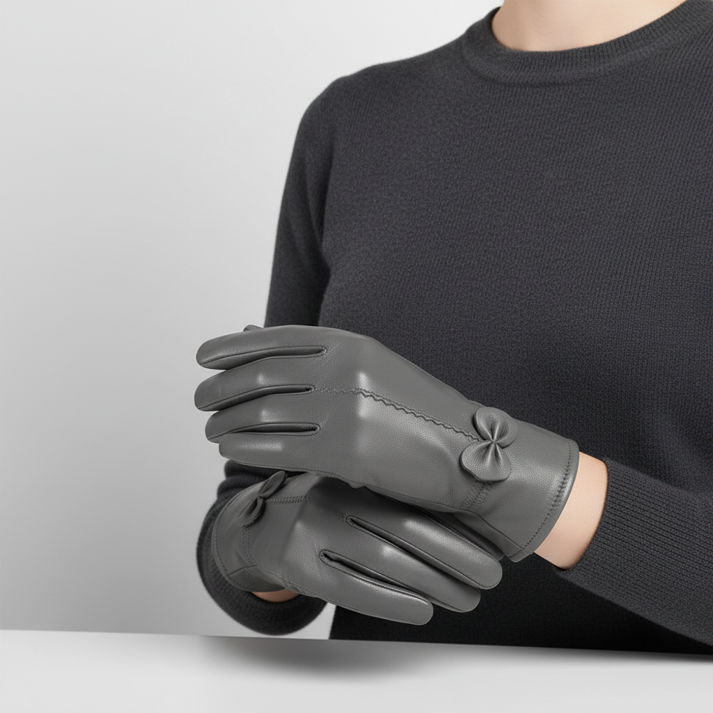 Winterhandschuhe Damen Schafsleder winddicht elegant mit Schleife