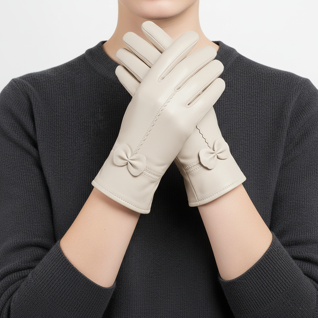 Winterhandschuhe Damen Schafsleder winddicht elegant mit Schleife