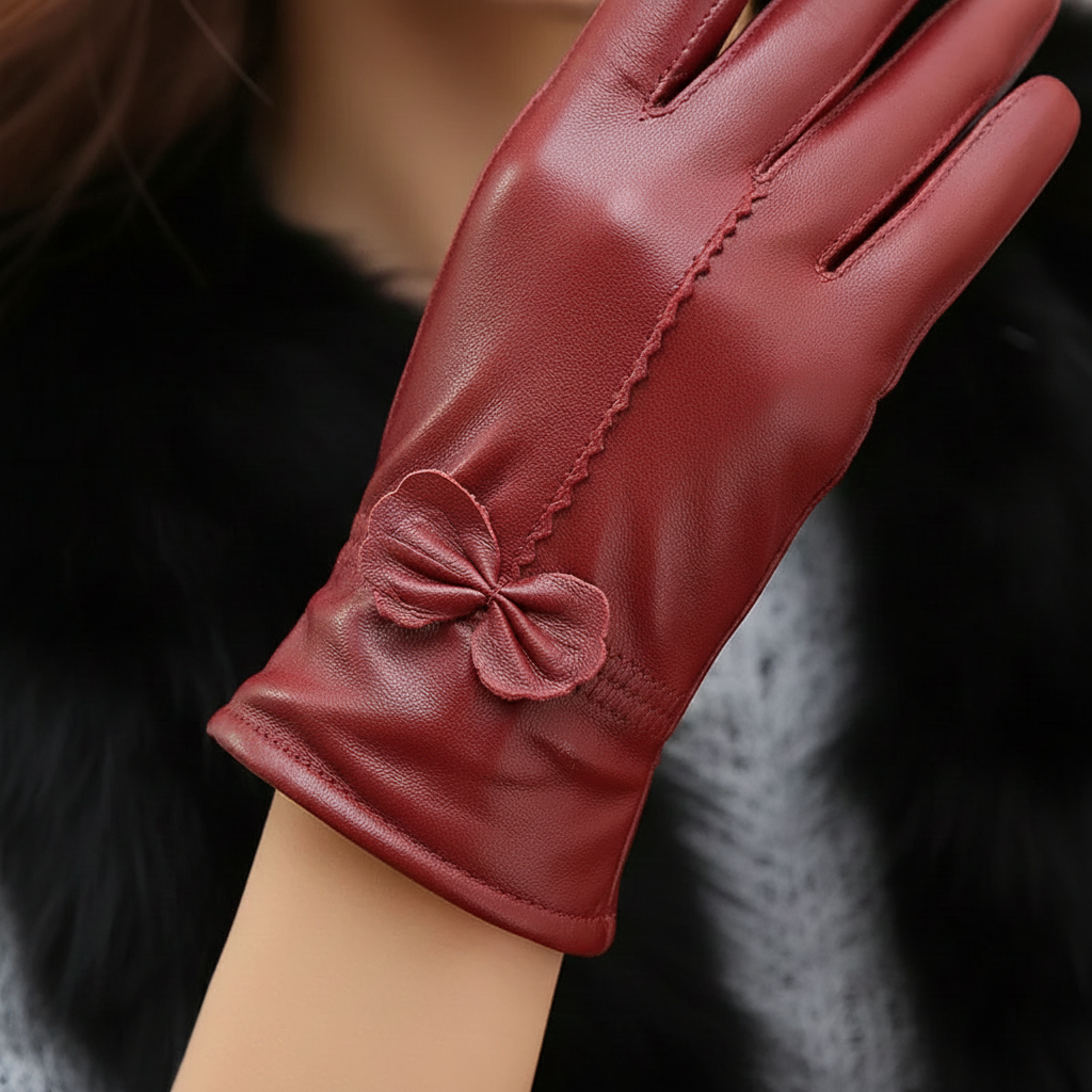 Winterhandschuhe Damen Schafsleder winddicht elegant mit Schleife