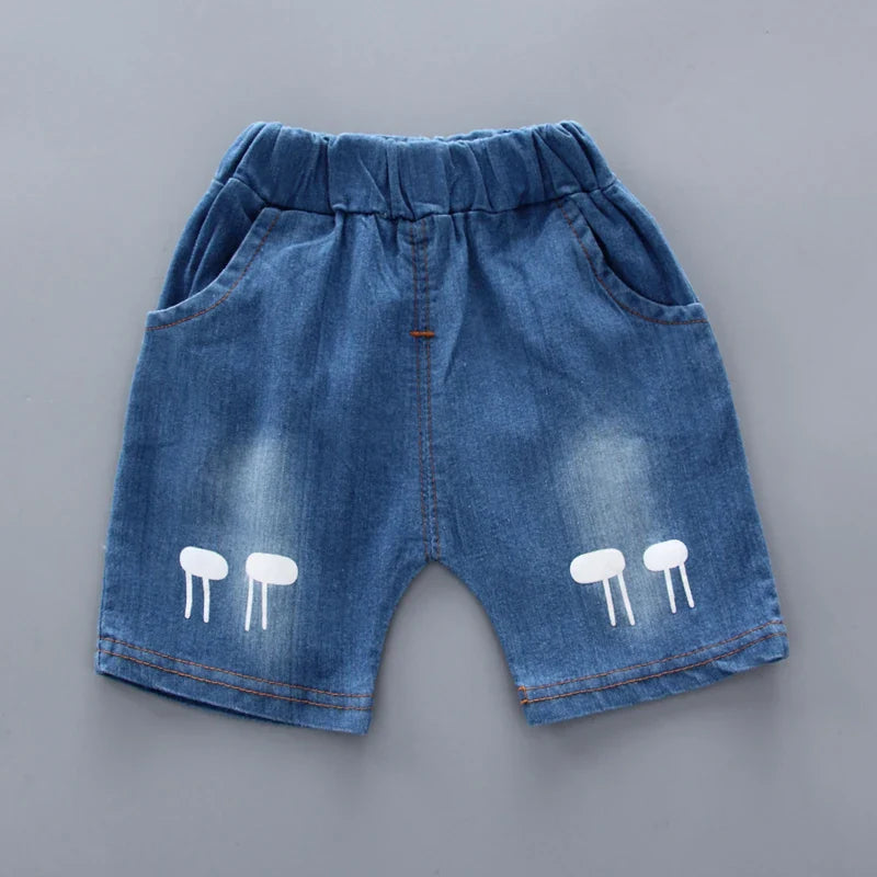 Kinder Sommer Set Jungen mit Giraffen Shirt und Denim Shorts
