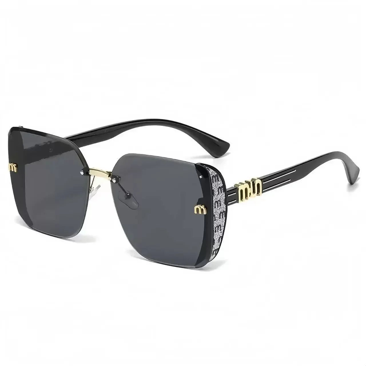 Randlose Sonnenbrille mit Farbverlauf und glitzerbesetzter Brücke