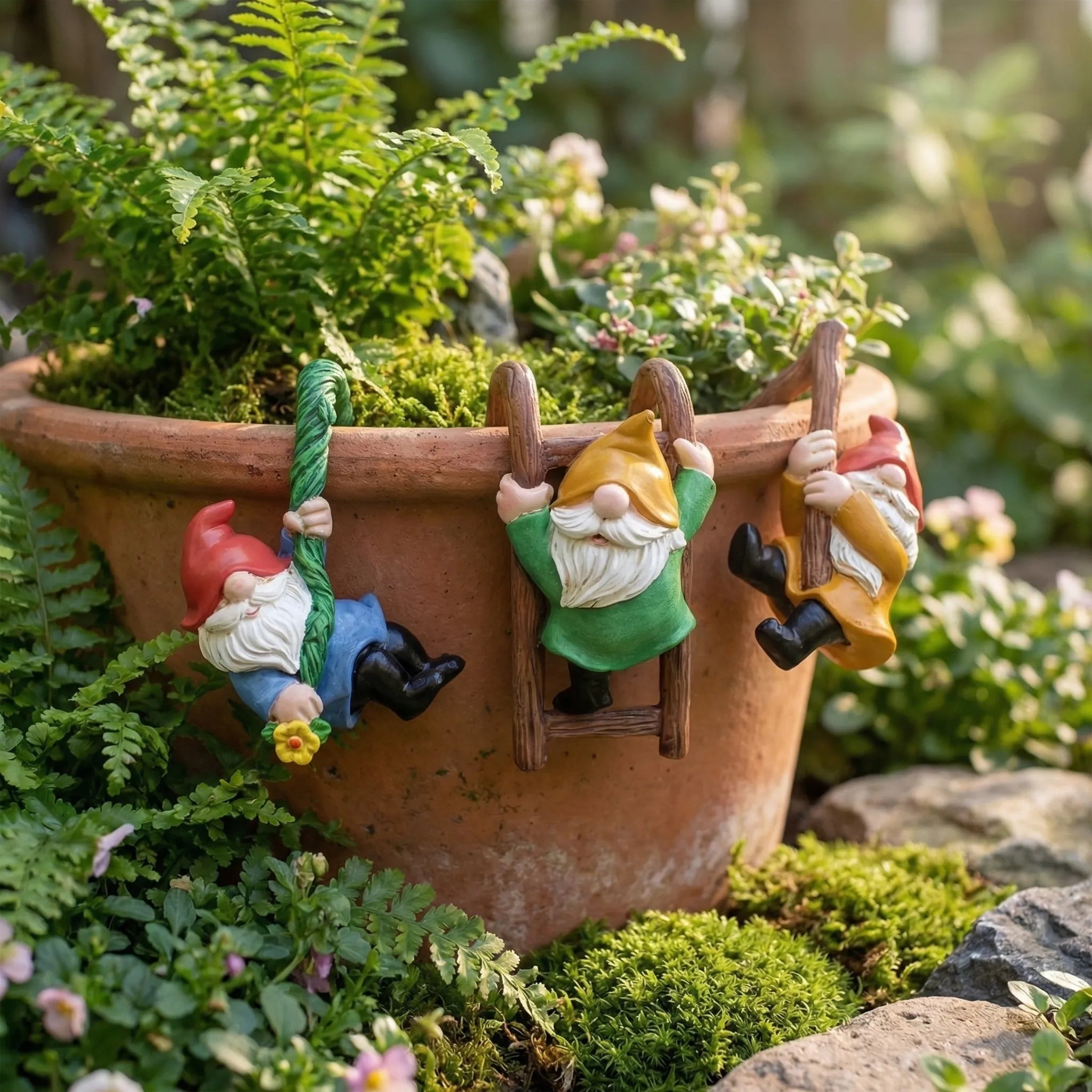Miniatur-Kletterswerge Figuren Set handbemalte Details Blumentopf