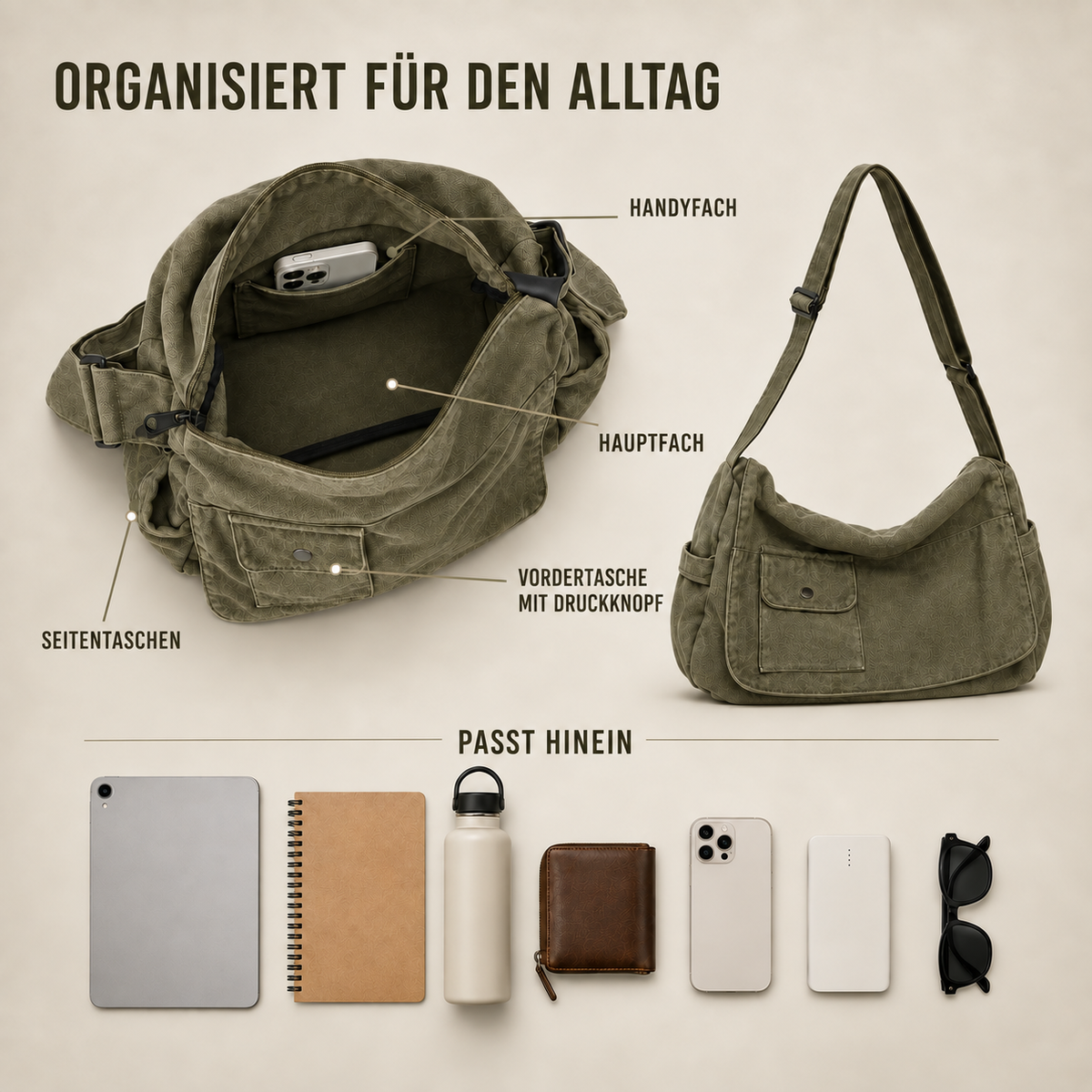 Nordspur | Große Canvas Messenger Tasche