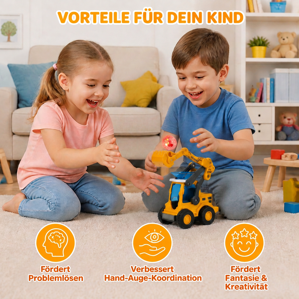 Nordspur | Interaktiver leuchtender Bau-Bulldozer mit Ballwerfer für Kinder