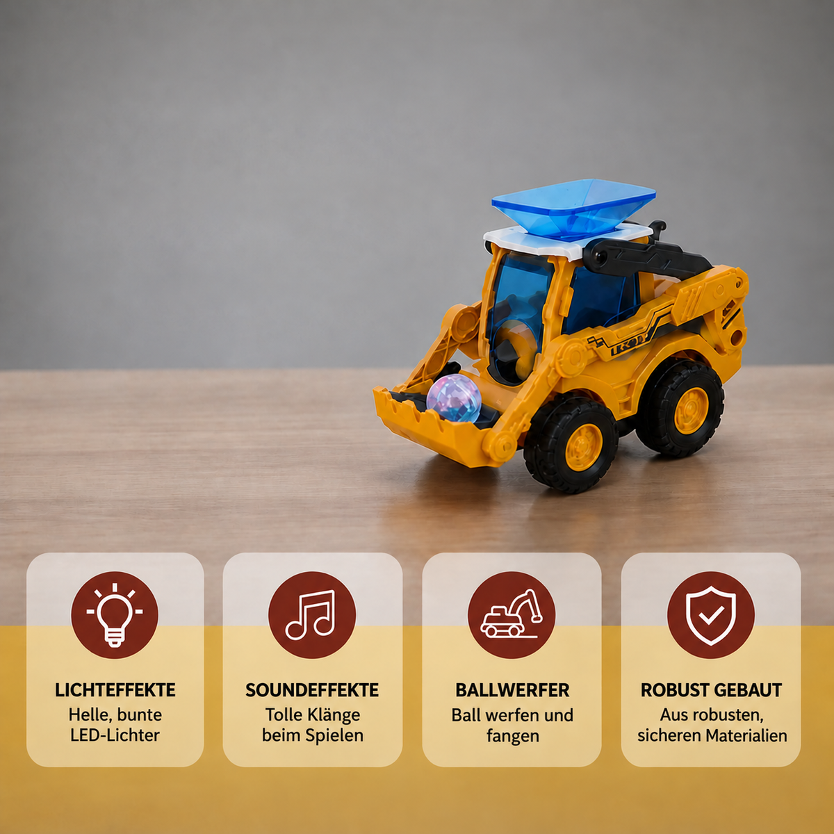 Nordspur | Interaktiver leuchtender Bau-Bulldozer mit Ballwerfer für Kinder