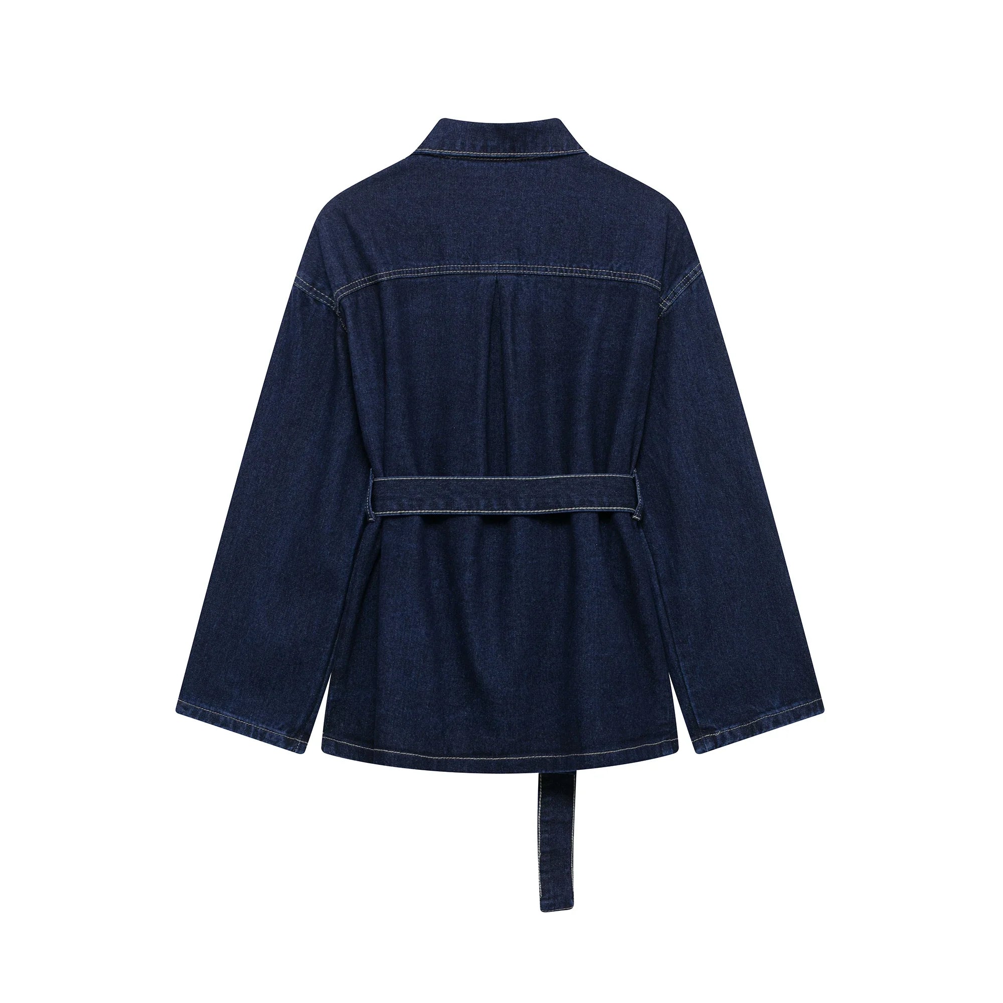 Damen Jeans-Zweiteiler in Indigo mit Gürteljacke und Hose mit weitem Bein