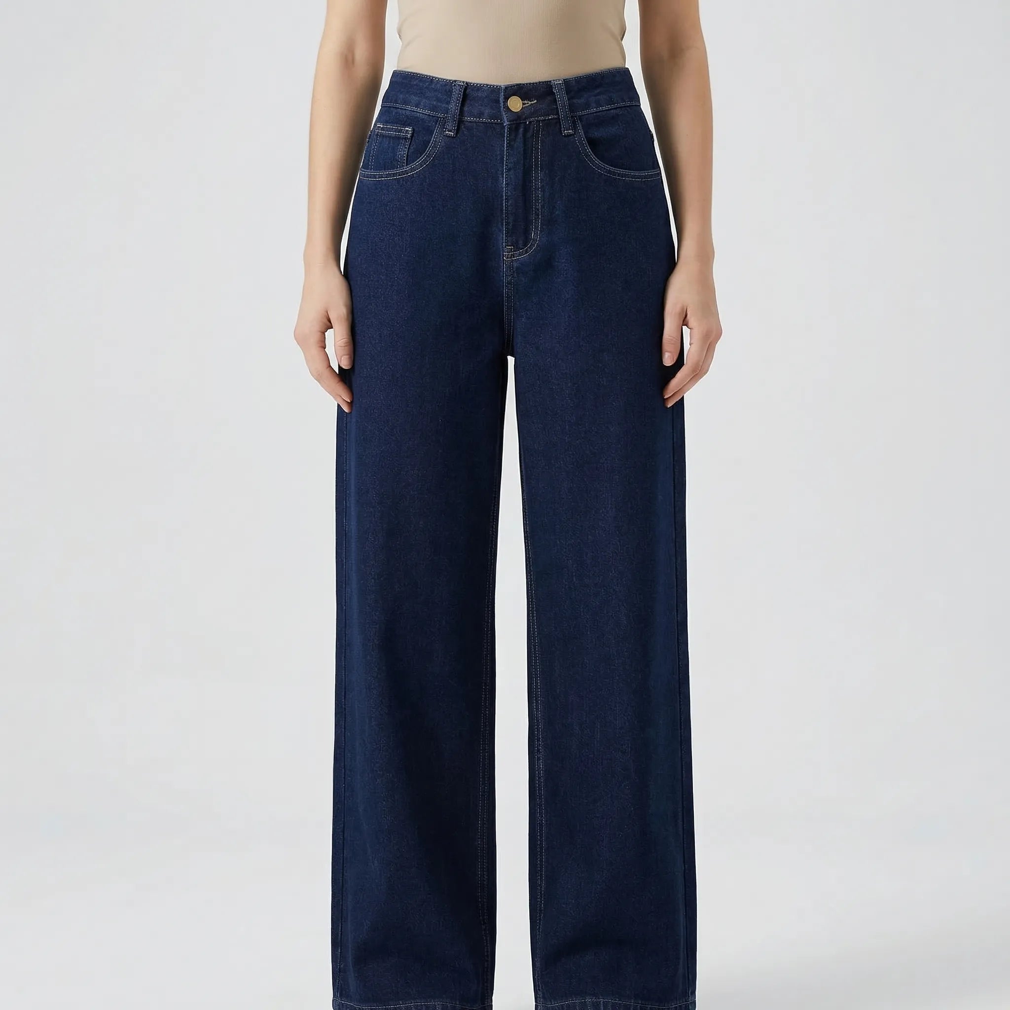 Damen Jeans-Zweiteiler in Indigo mit Gürteljacke und Hose mit weitem Bein