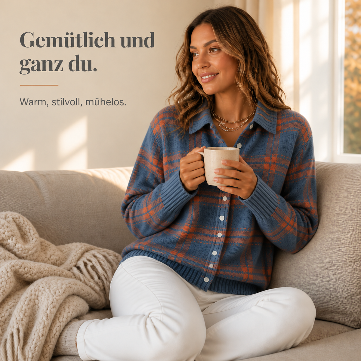 Nordspur | Karierte Strickjacke mit Hemskragen