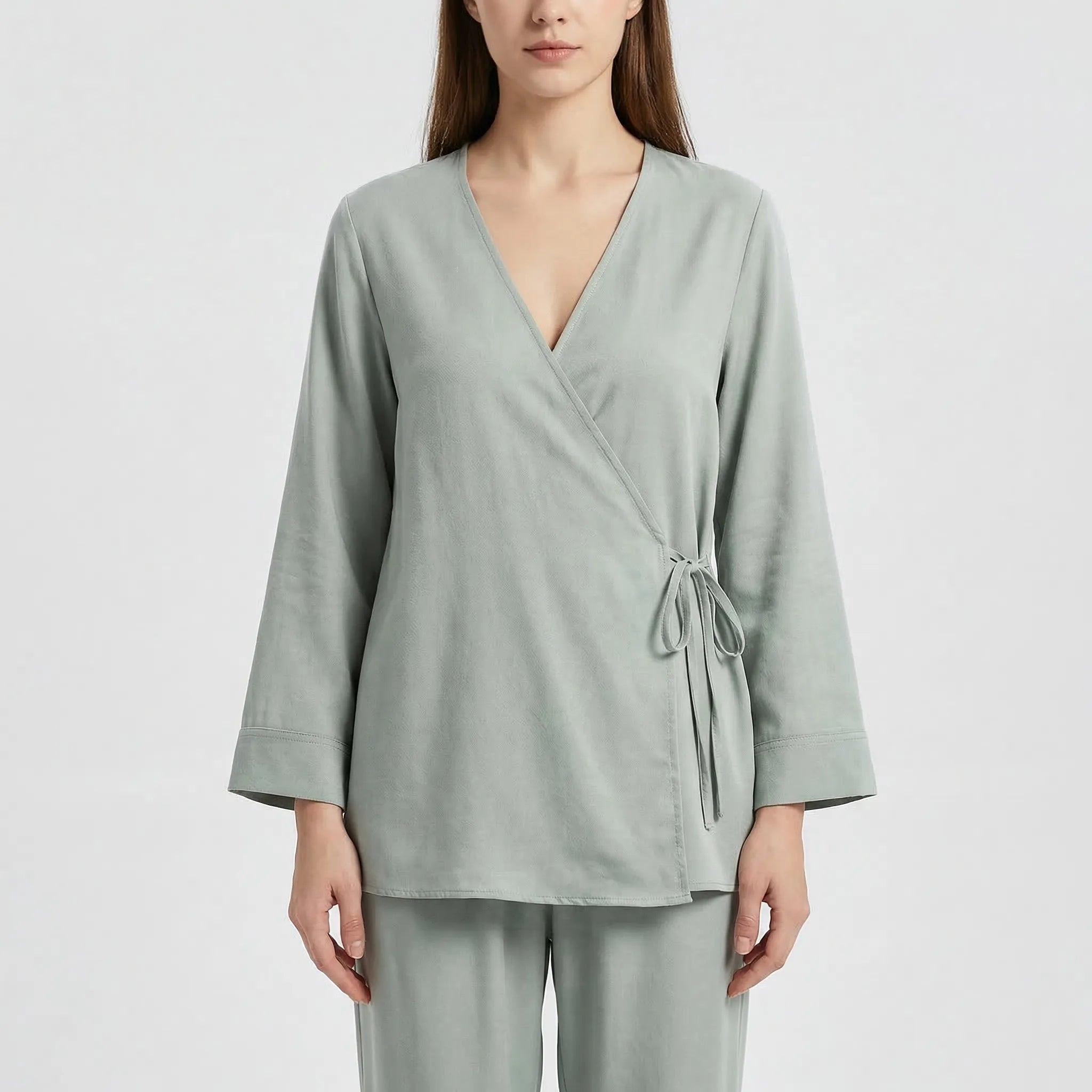 Kimono Zweiteiler Set für Damen mit weitem Bein und Schnüroberteil