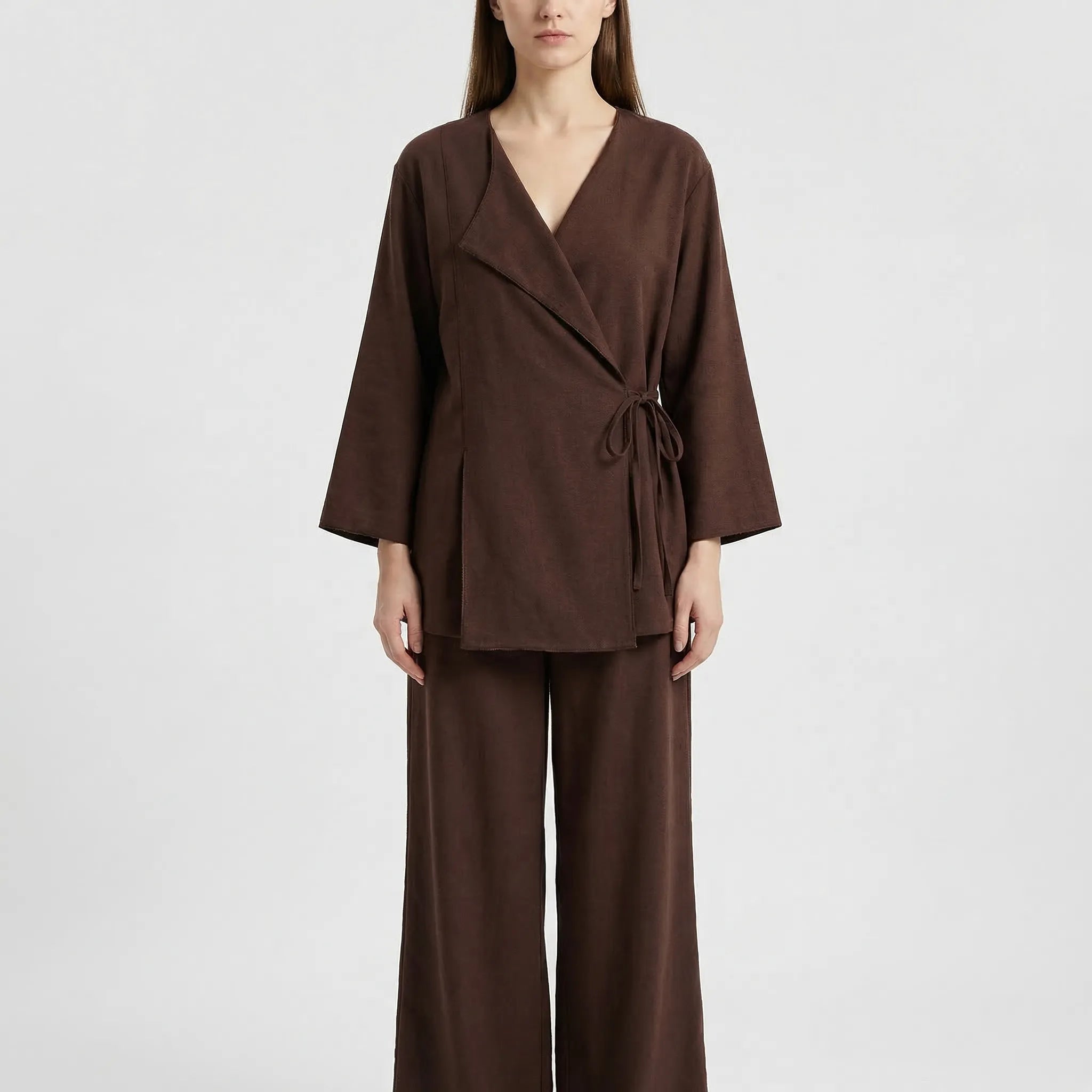 Kimono Zweiteiler Set für Damen mit weitem Bein und Schnüroberteil