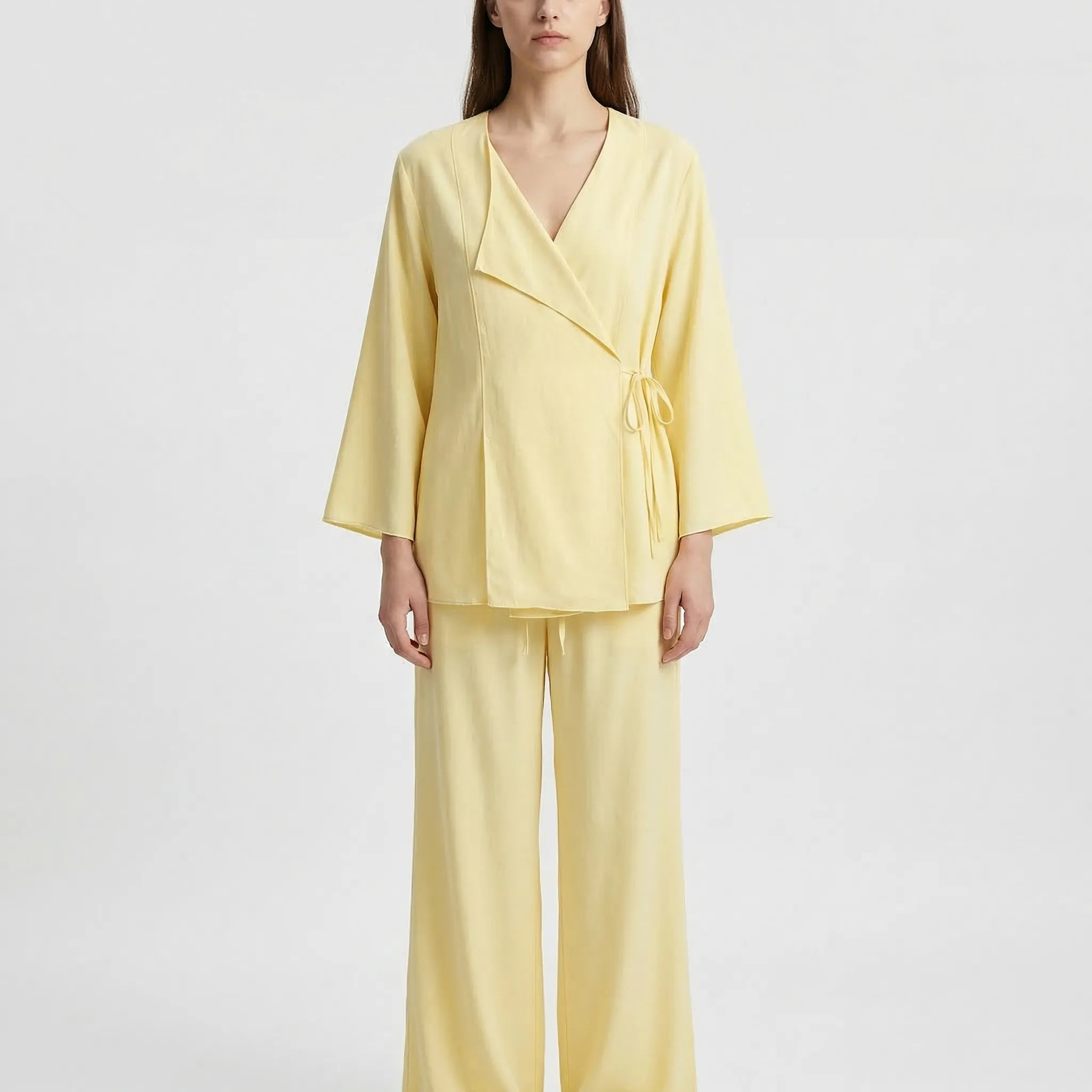 Kimono Zweiteiler Set für Damen mit weitem Bein und Schnüroberteil
