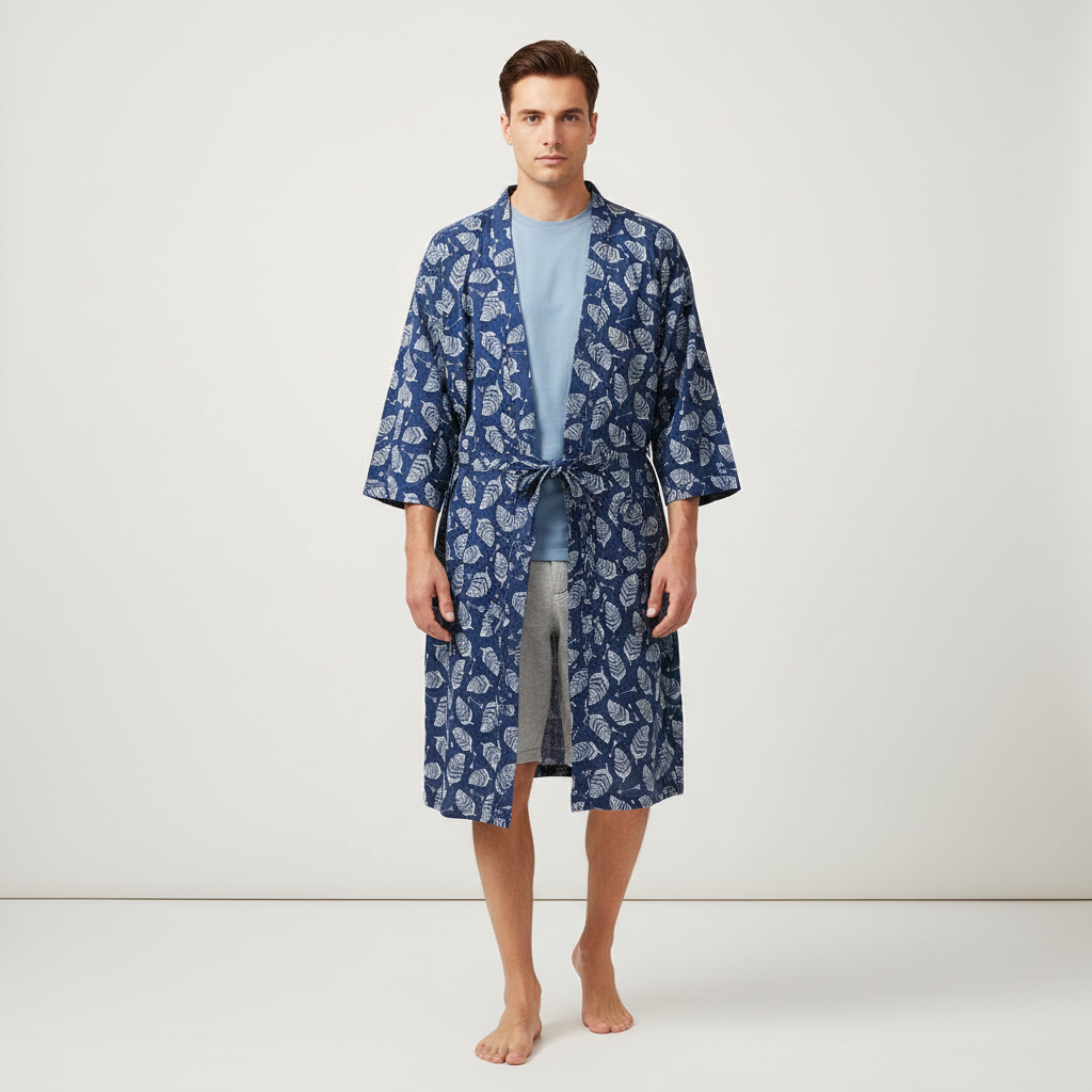 Lockerer Kimono-Bademantel mit V-Ausschnitt und geometrischem Muster