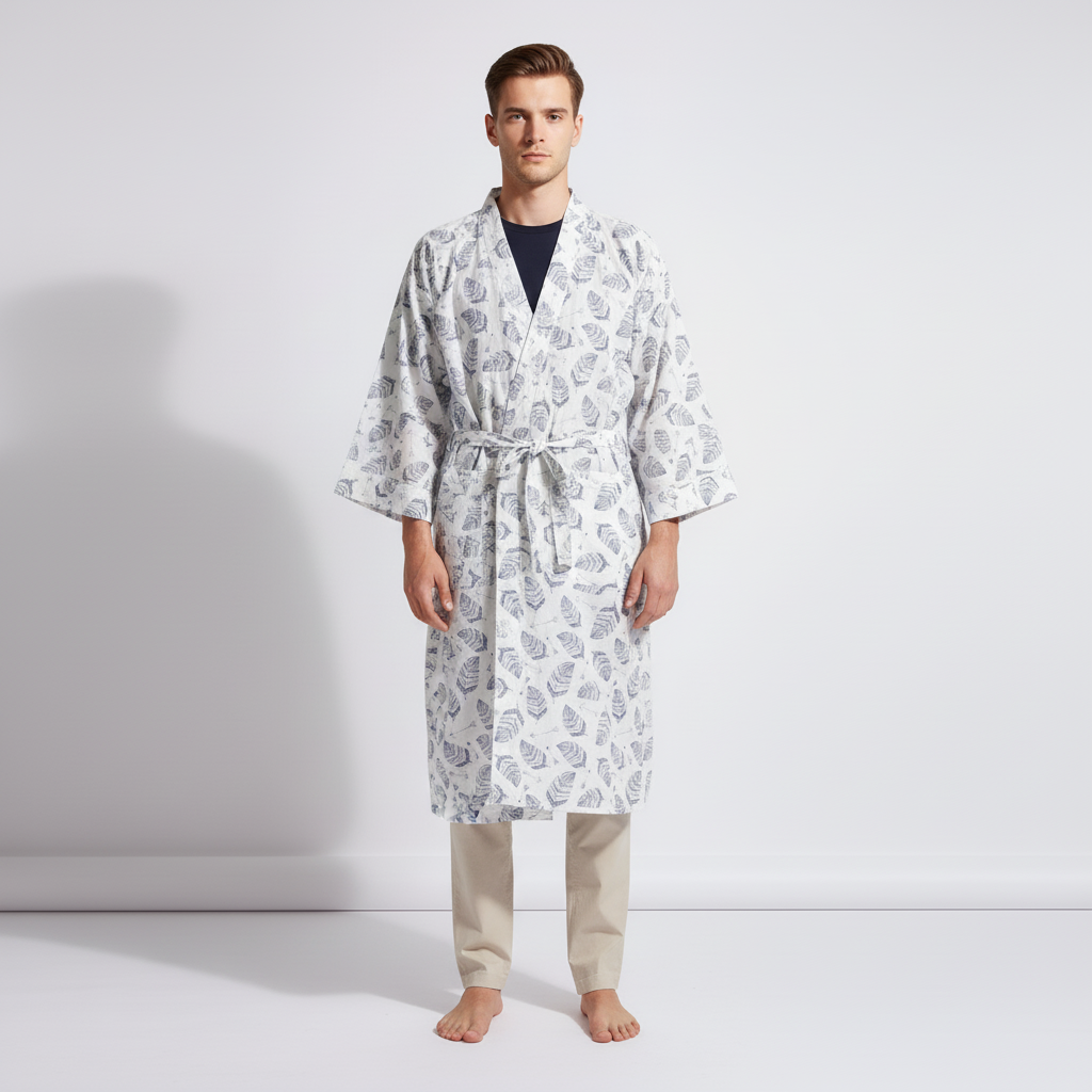 Lockerer Kimono-Bademantel mit V-Ausschnitt und geometrischem Muster