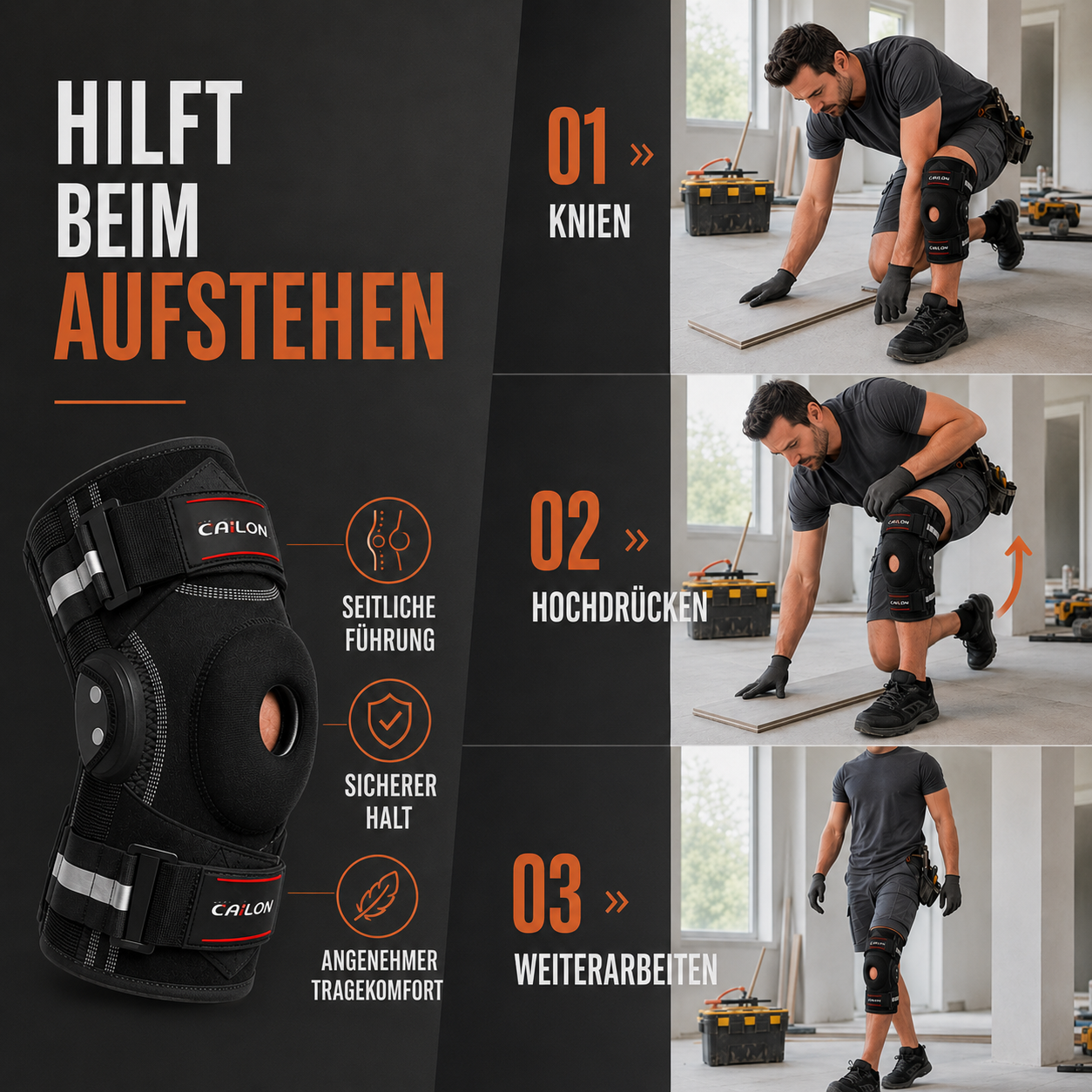 Nordspur | Knevoxa Kniebandage mit Gelenken | Seitliche Stabilisatoren für die Arbeit