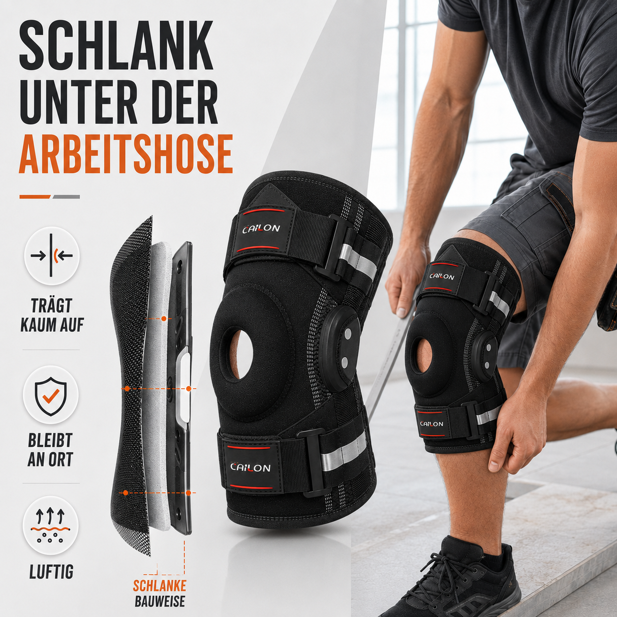 Nordspur | Knevoxa Kniebandage mit Gelenken | Seitliche Stabilisatoren für die Arbeit
