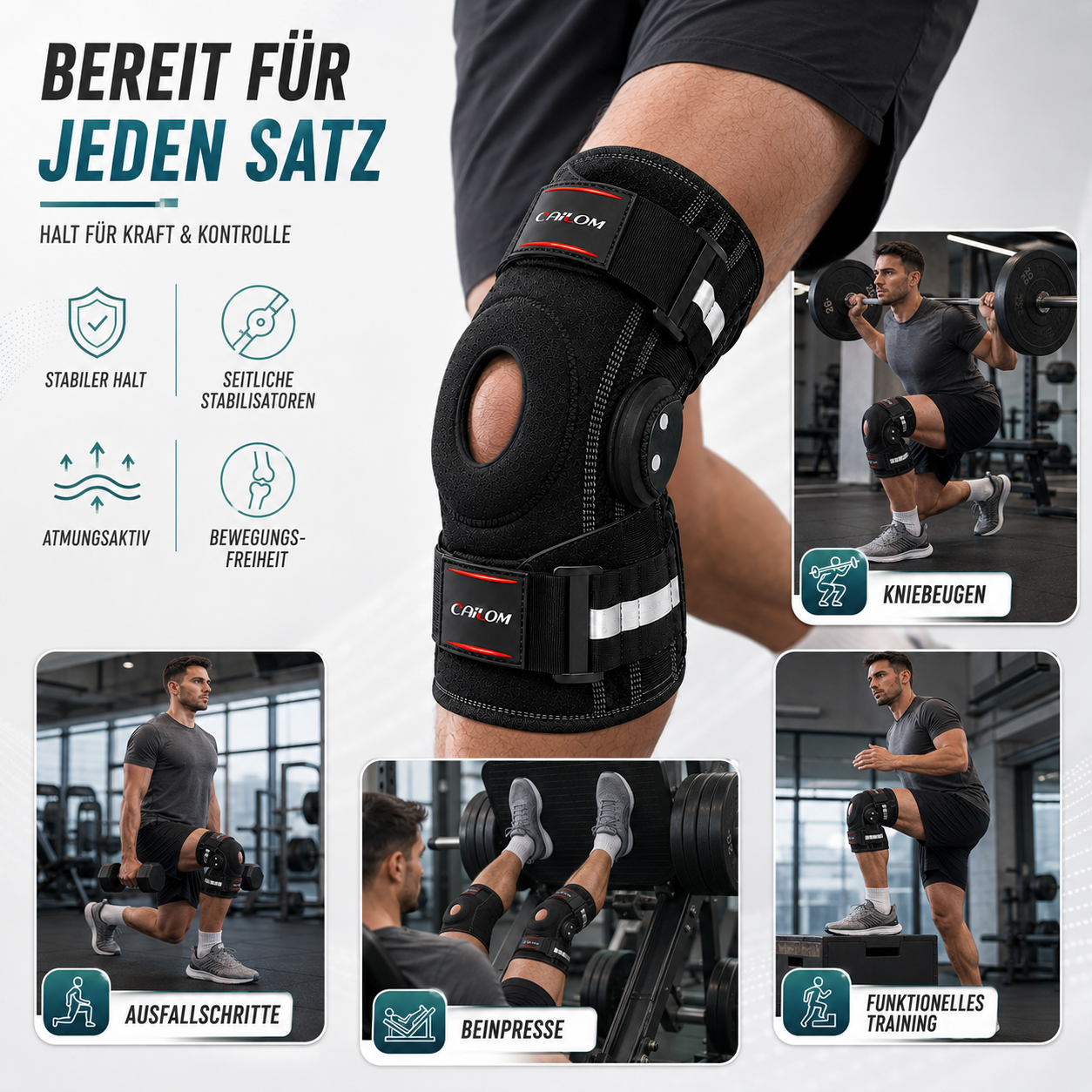 Nordspur | Knevoxa Kniebandage mit Gelenken | Seitliche Stabilisatoren fürs Training