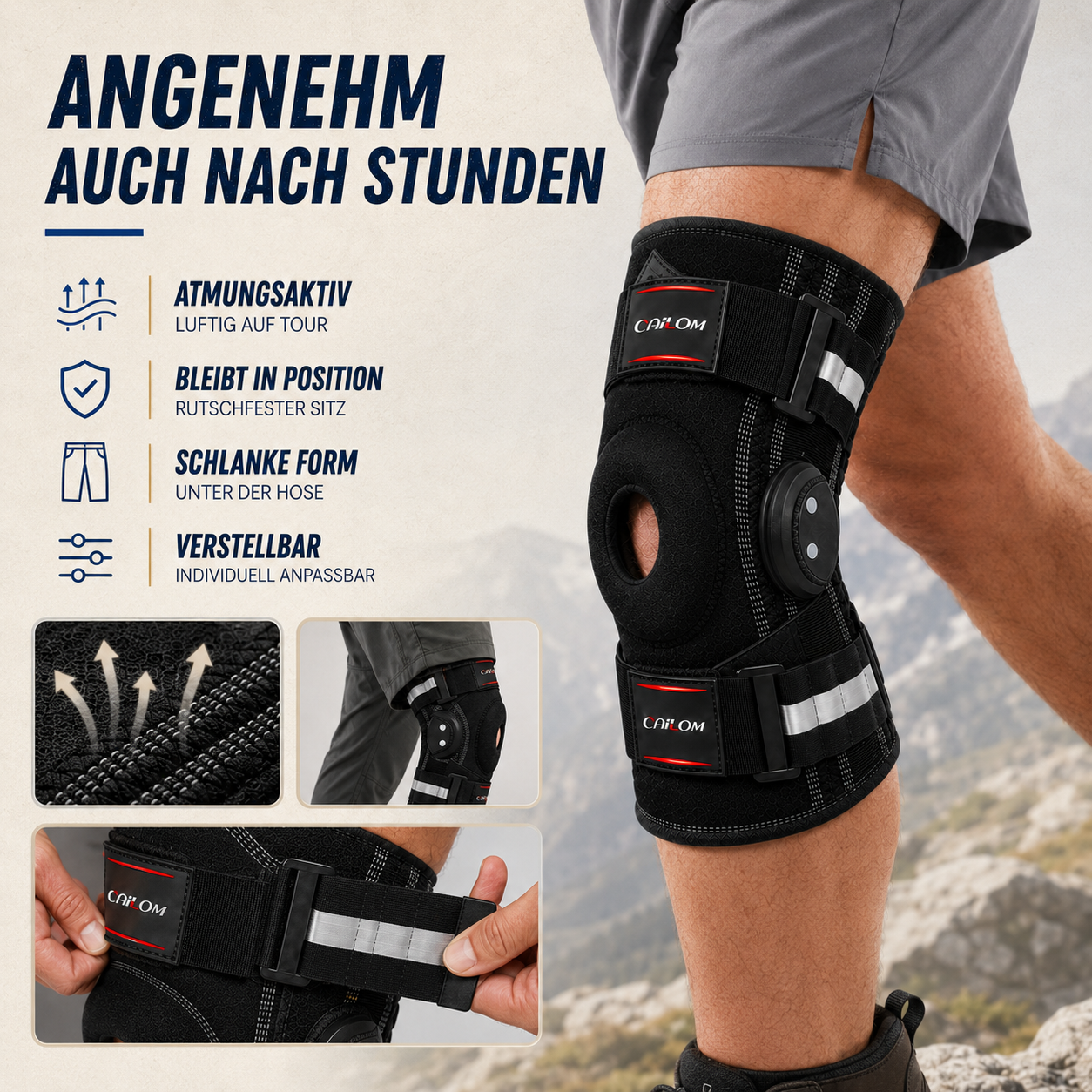 Nordspur | Knevoxa Kniebandage mit Gelenken | Seitliche Stabilisatoren fürs Wandern