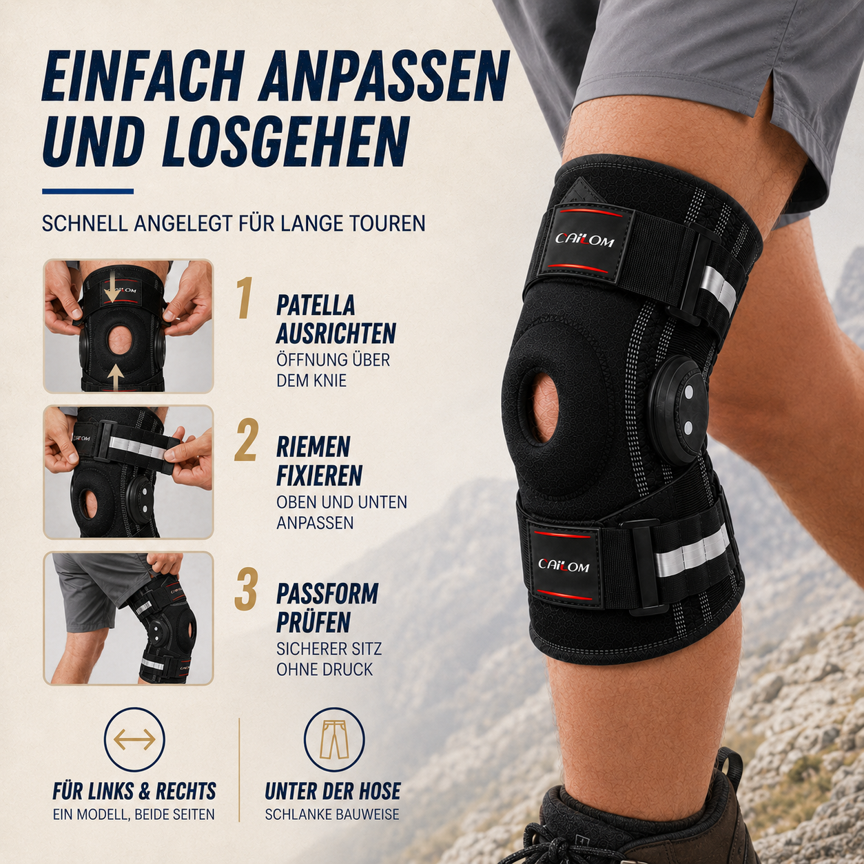 Nordspur | Knevoxa Kniebandage mit Gelenken | Seitliche Stabilisatoren fürs Wandern